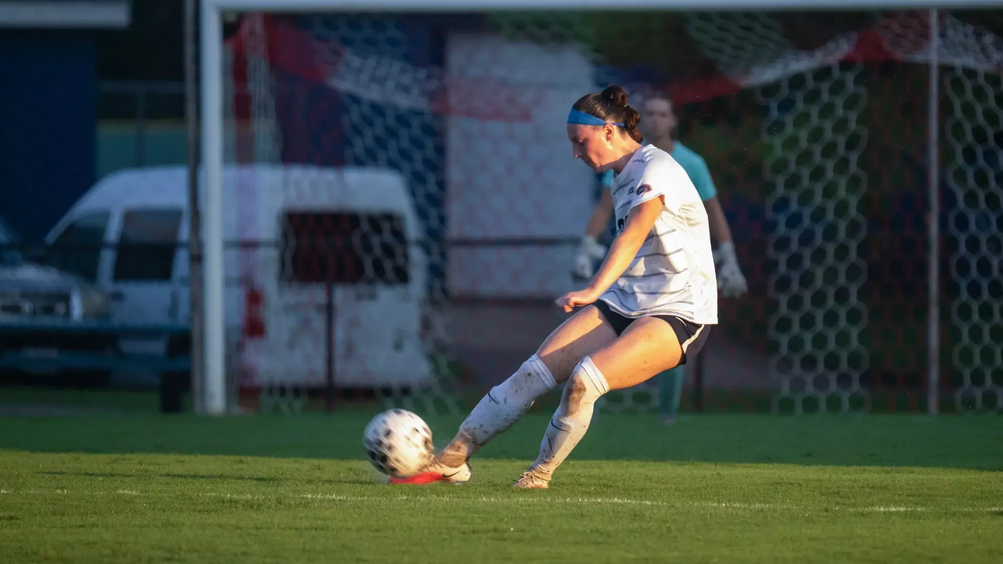 USI Women's Soccer vs. Akron Tierney Mullady kicking the ball