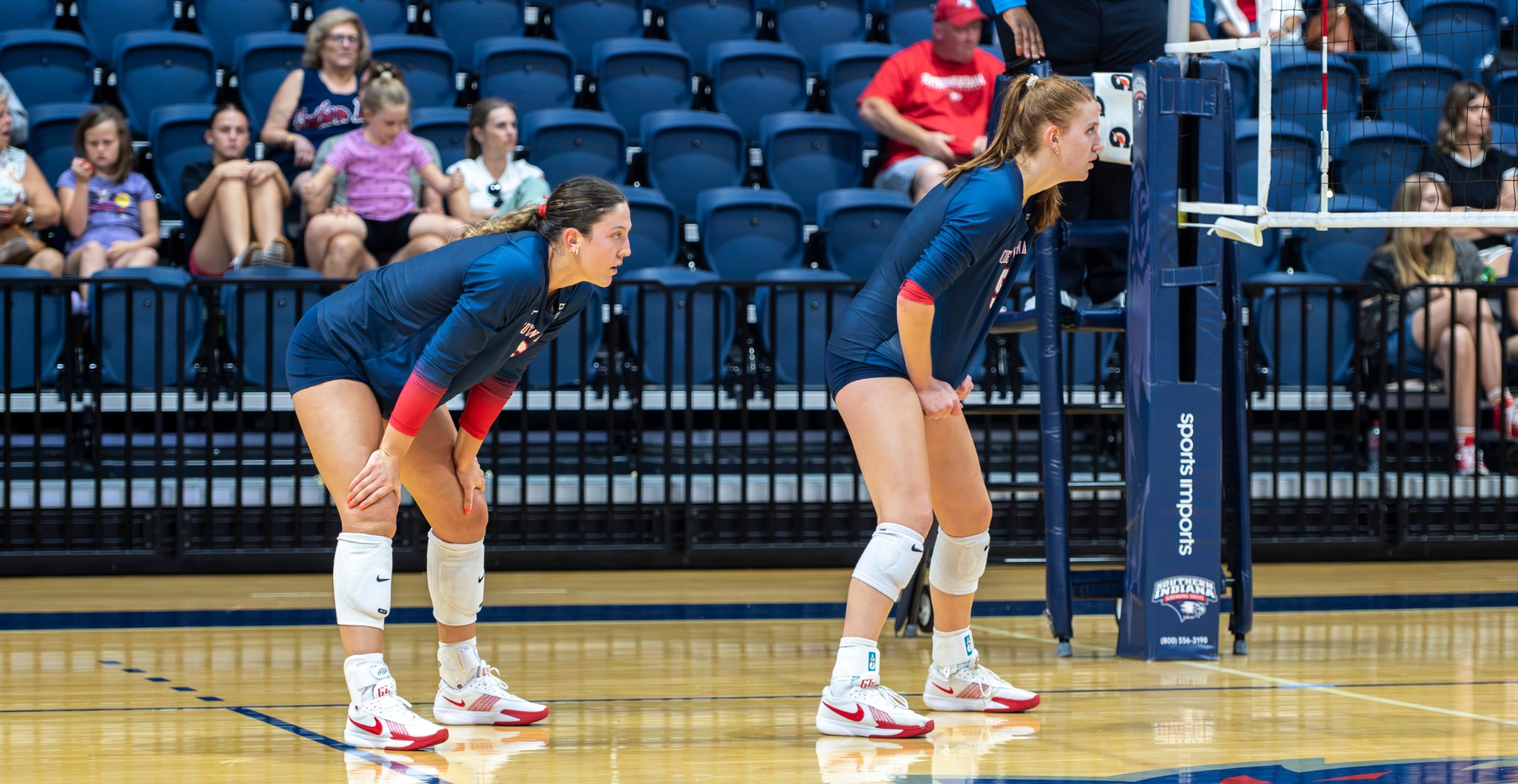 USI VB Ashby Willis and Grace Bach pre-serve