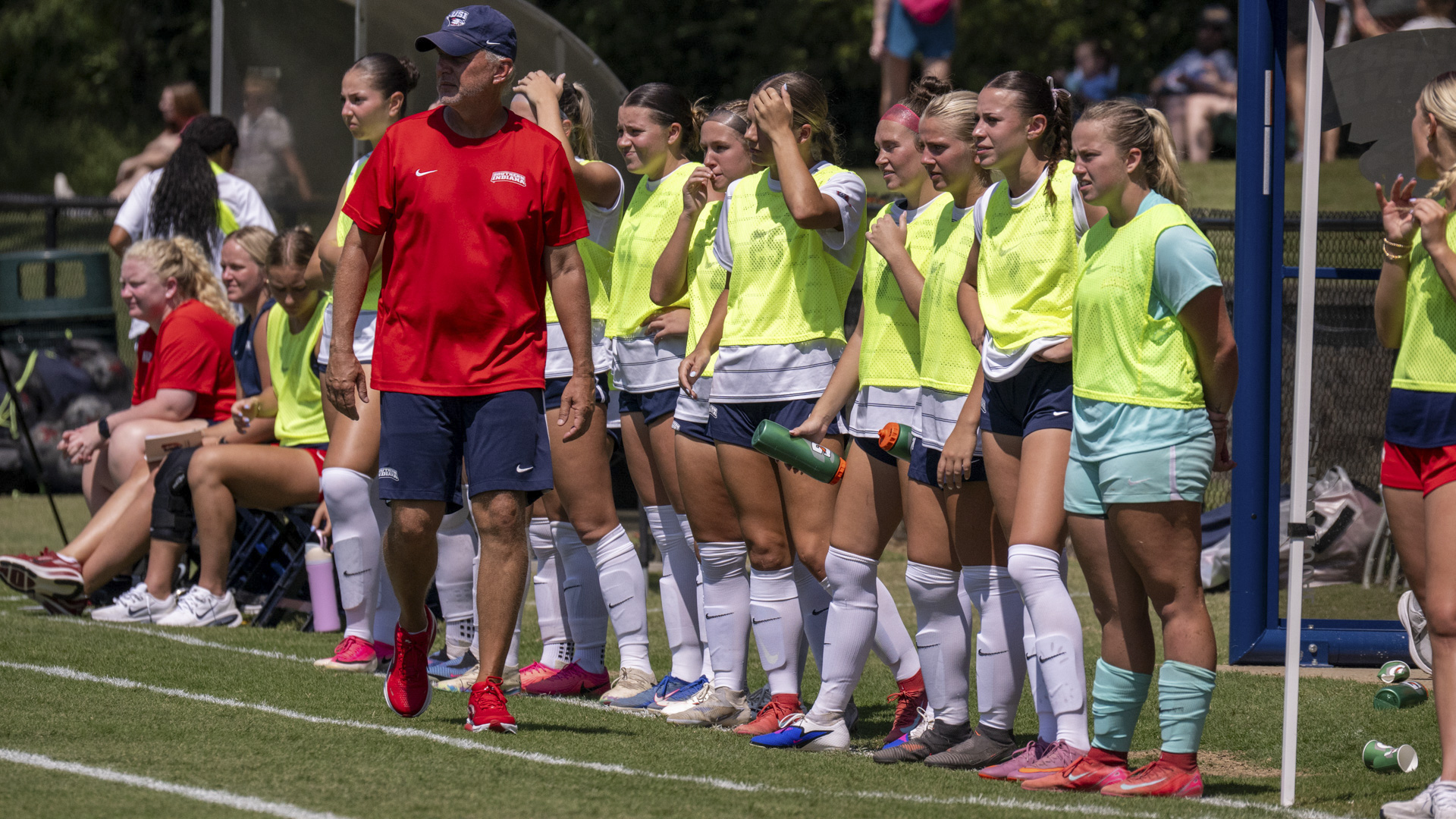 USI Women's Soccer bench watching against Purdue on August 30.