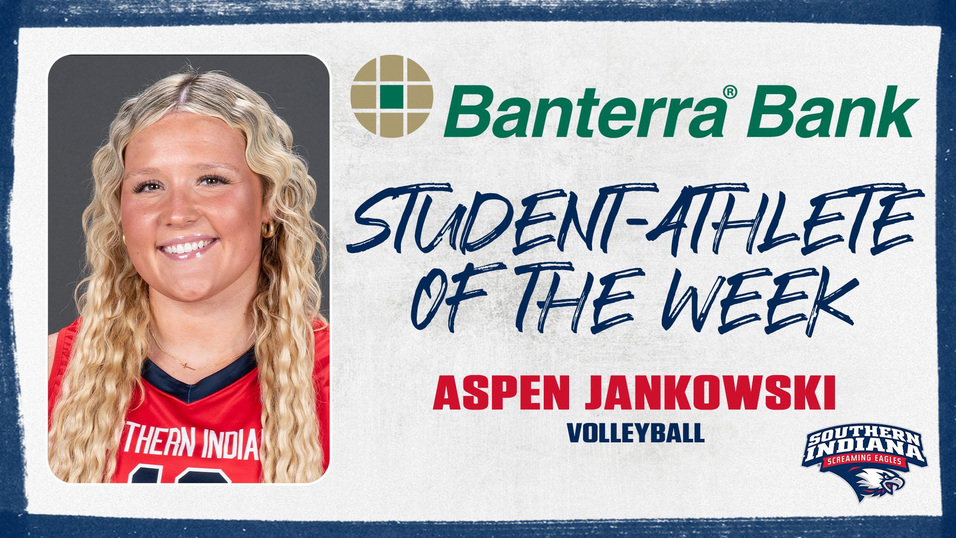 Aspen Jankowski Banterra Student Athlete of the Week Graphic featuring a head shot of Aspen Jankowski.