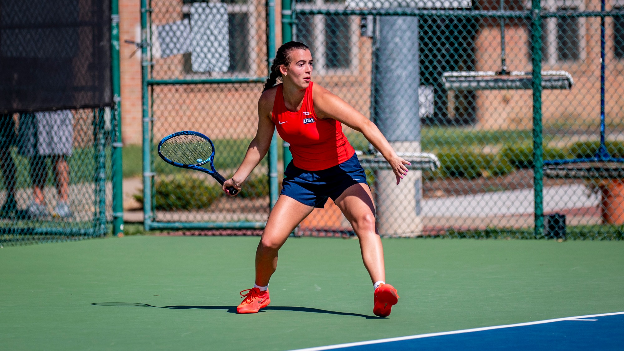 USI Women's Tennis Marian Hayes forehand at OVC Fall Invite.