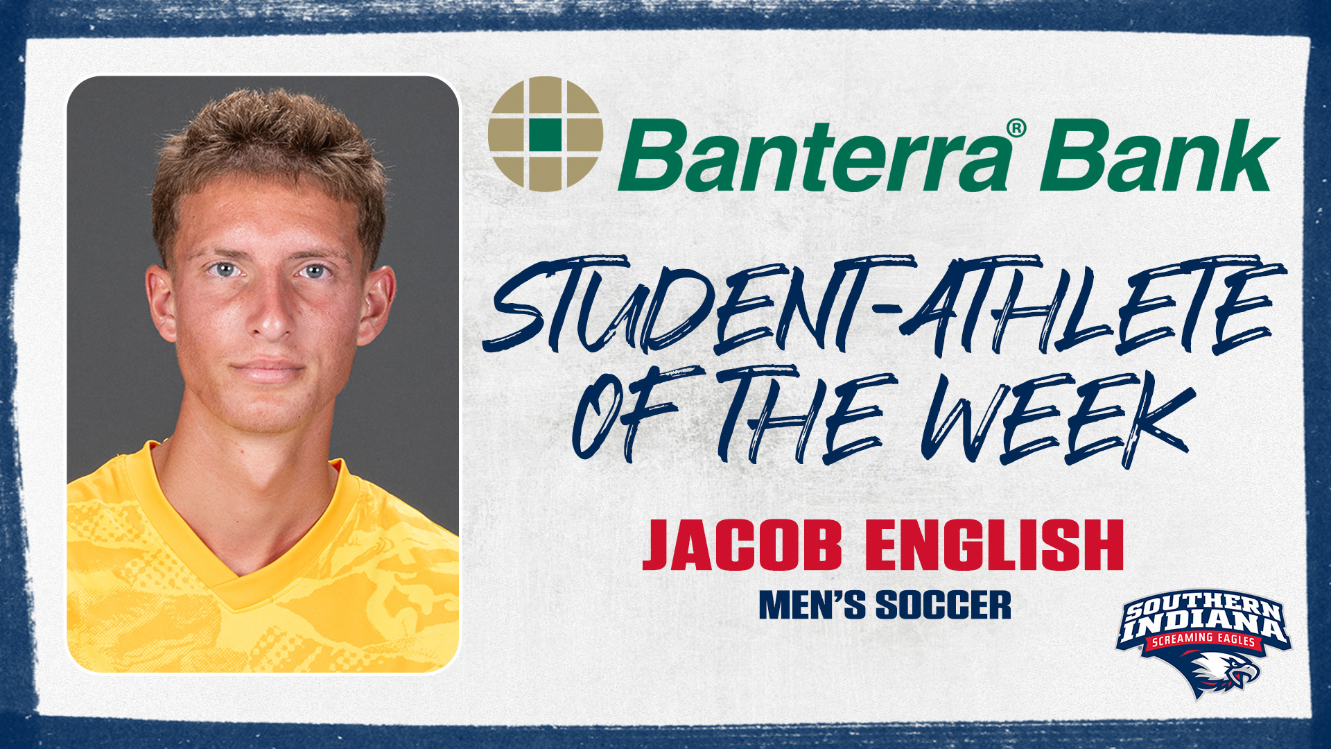 Jacob English Student Athlete of the Week Graphic featuring a head shot of Jacob English.