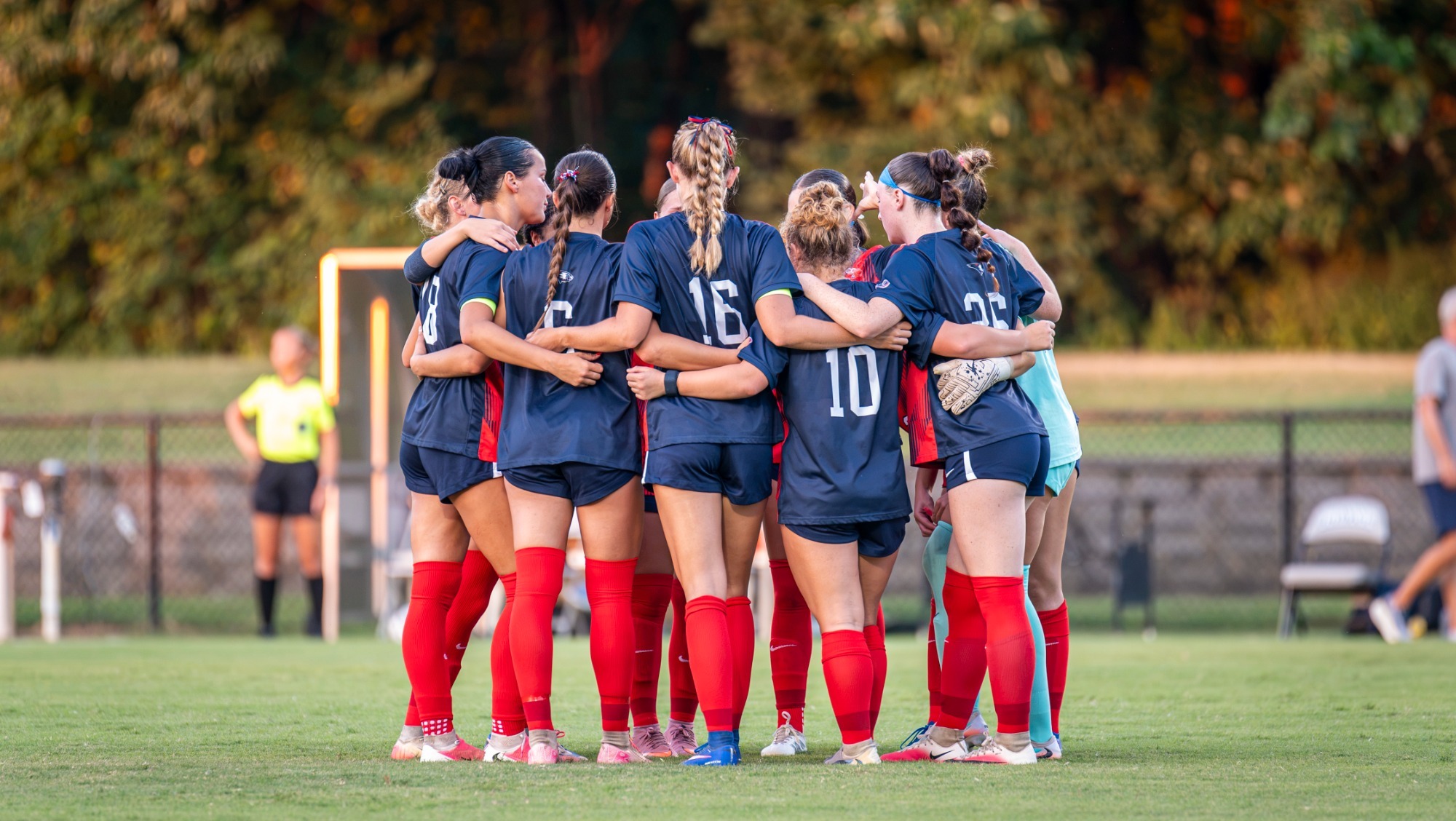 USI Women's Soccer pregame huddle against Arkansas State on September 3, 2026.