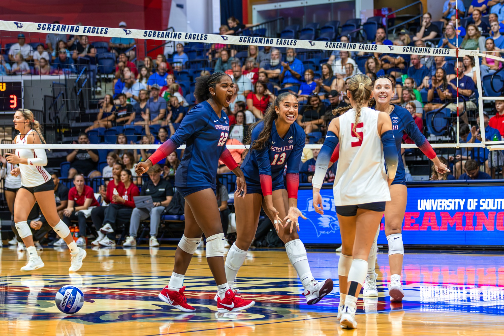 USI VB vs IU team celebrating