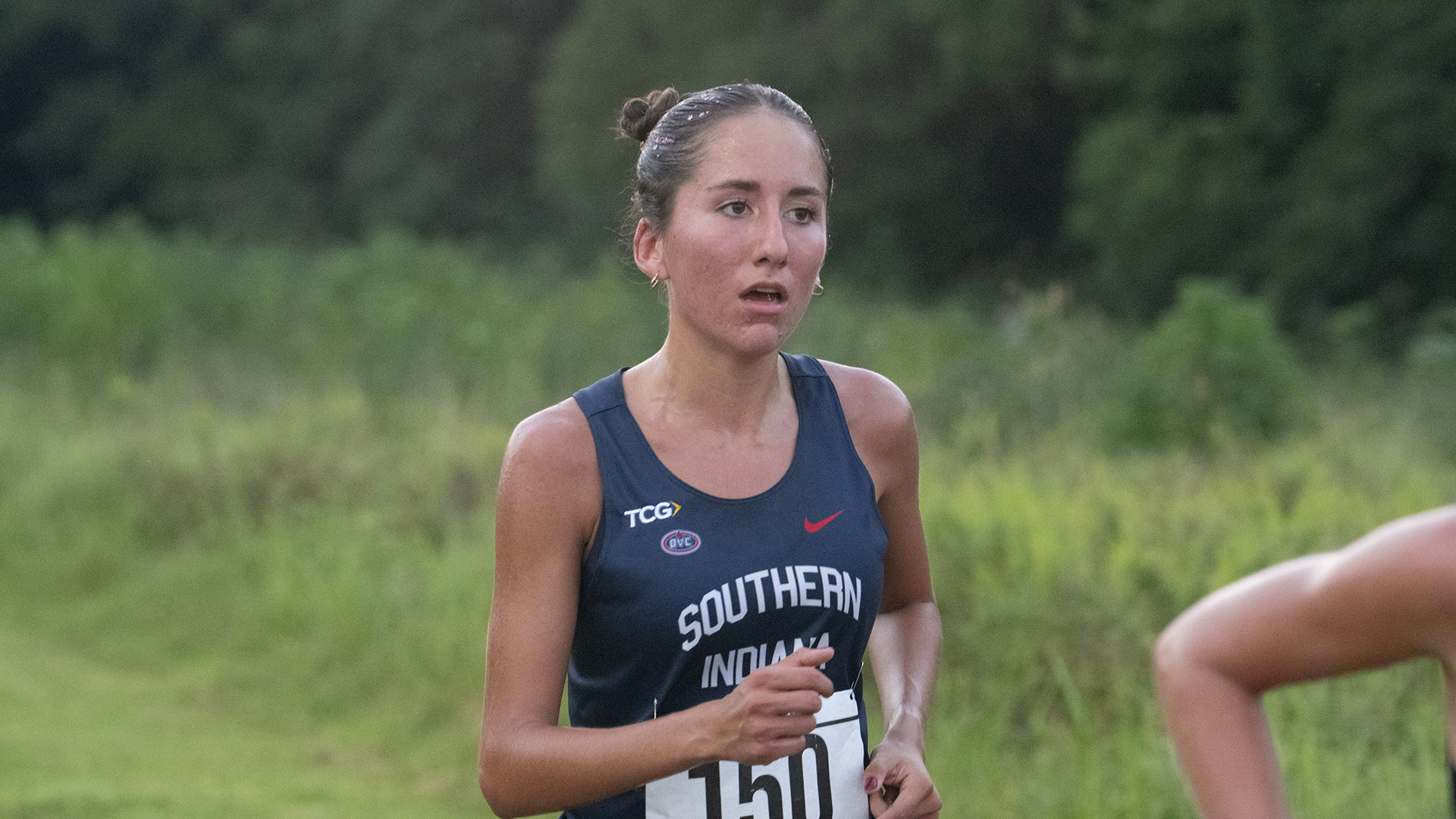 Isabella Fuentes runs at the 2026 Stegemoller Screagle Twilight at the USI Cross Country Course September 4 in Evansville, Indiana.
