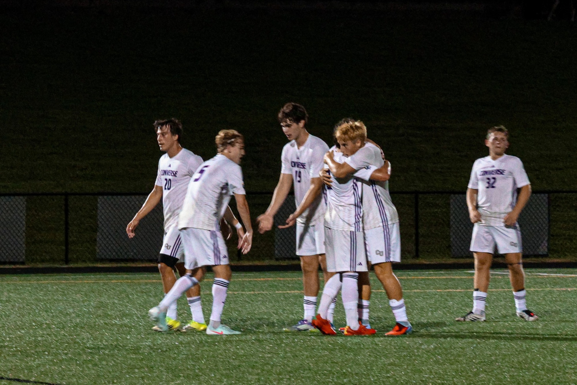 Converse celebrates a goal against Young Harris