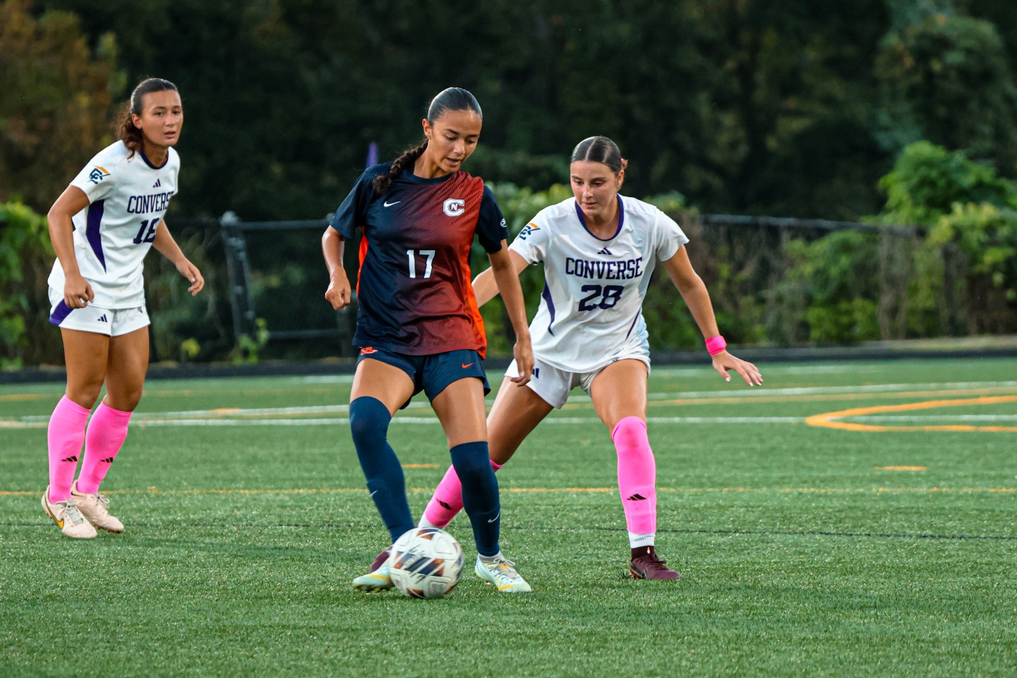 Abbey Griffin calculates how to steal the ball from a Carson-Newman forward