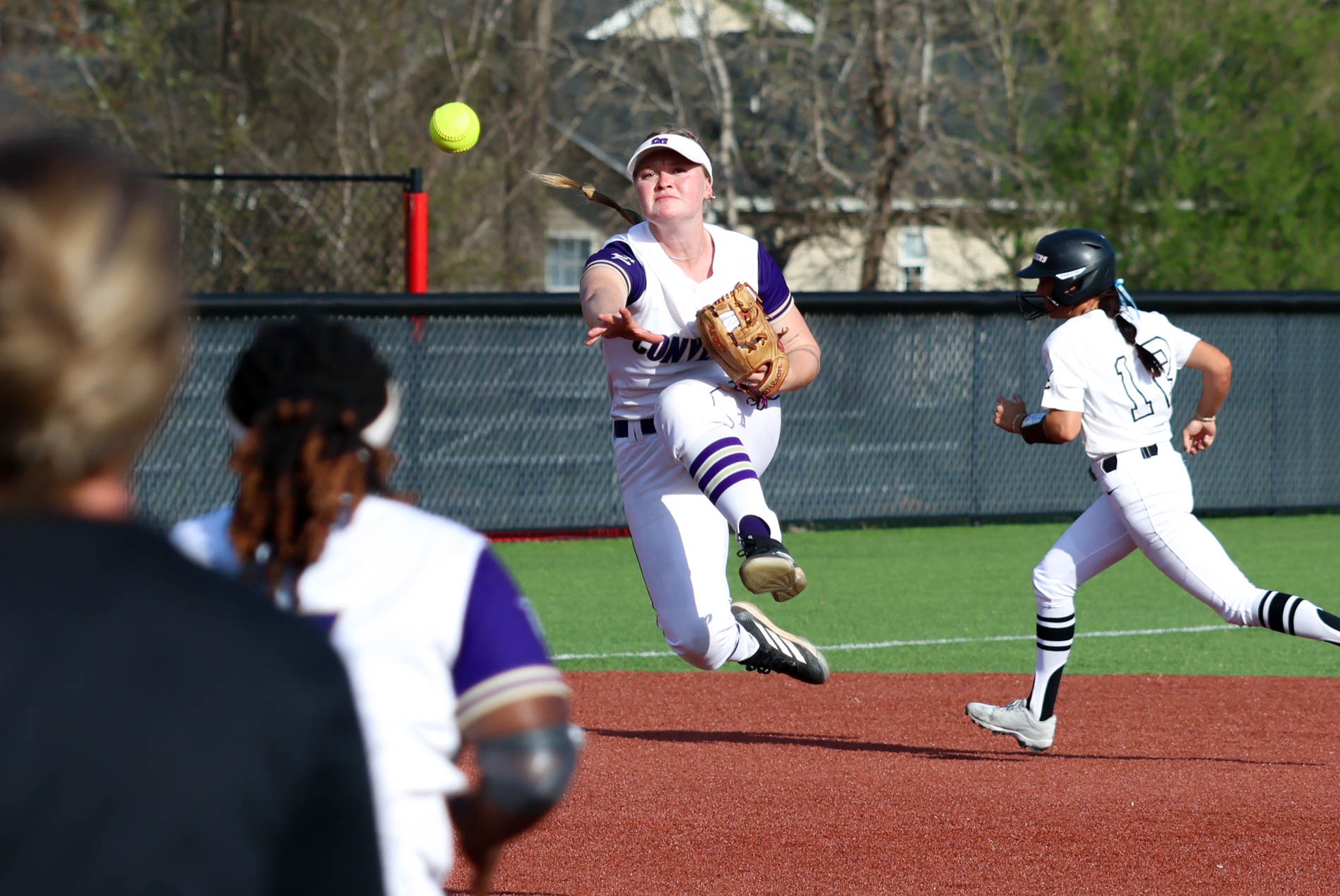 Olivia Jones makes a jump throw against NGU