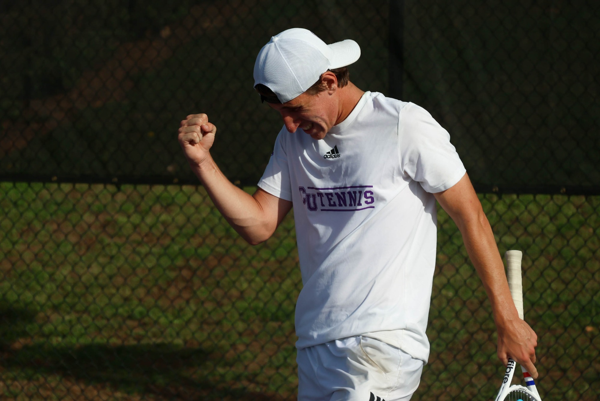 Mathis Blary celebrates a victory with a fist bump