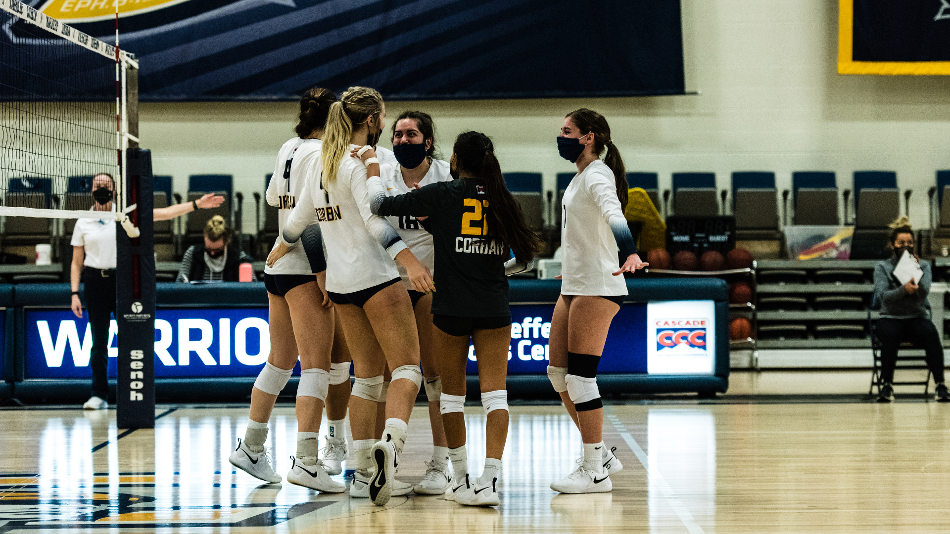 No. 15 Corban Volleyball Rallies to Stun No. 9 Westmont in Five Sets