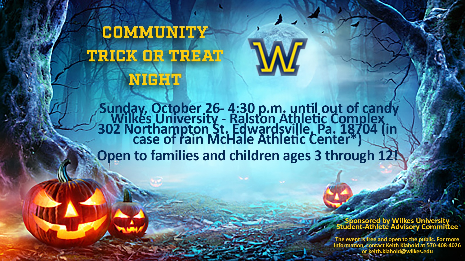 Halloween Pumpkins Smiling In Mist Forest At Moonlight