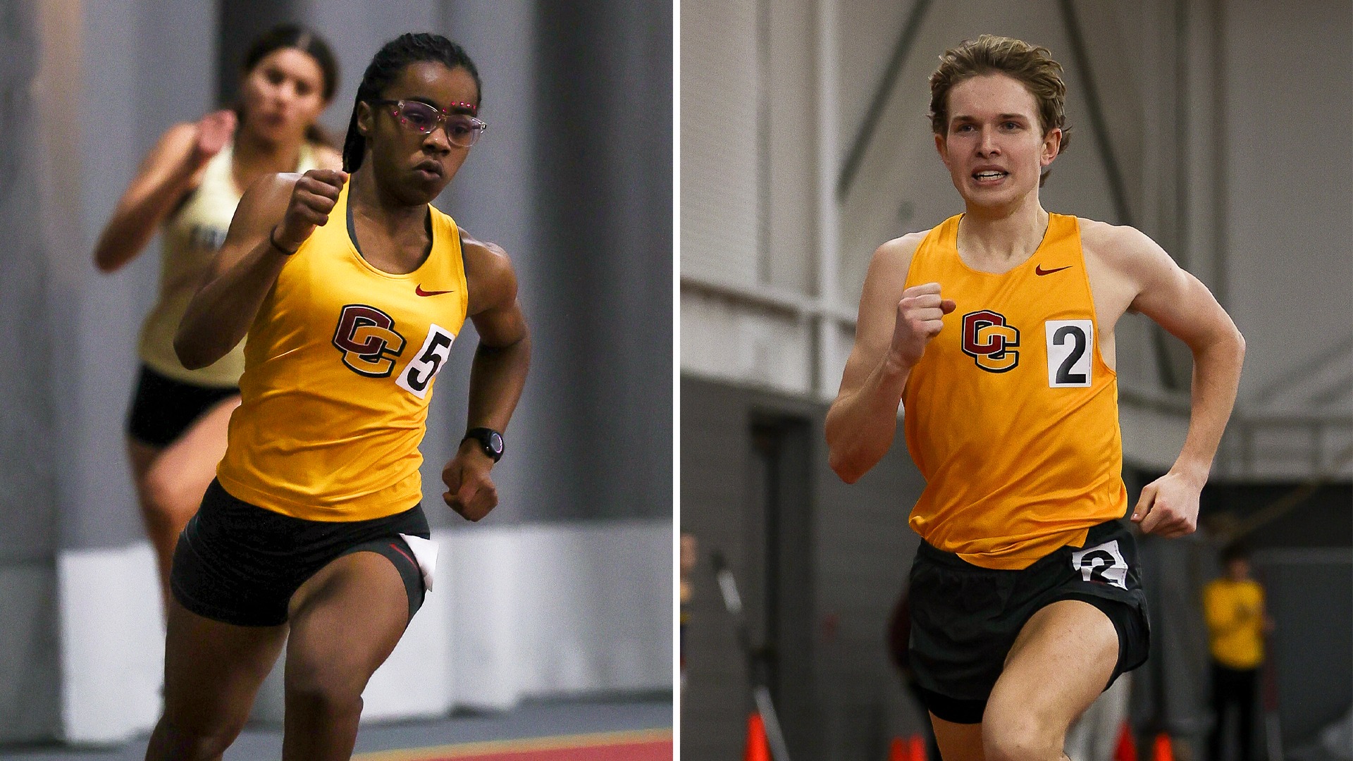 Yrva Desormeaoux sprint on left, Walter Moak running on right