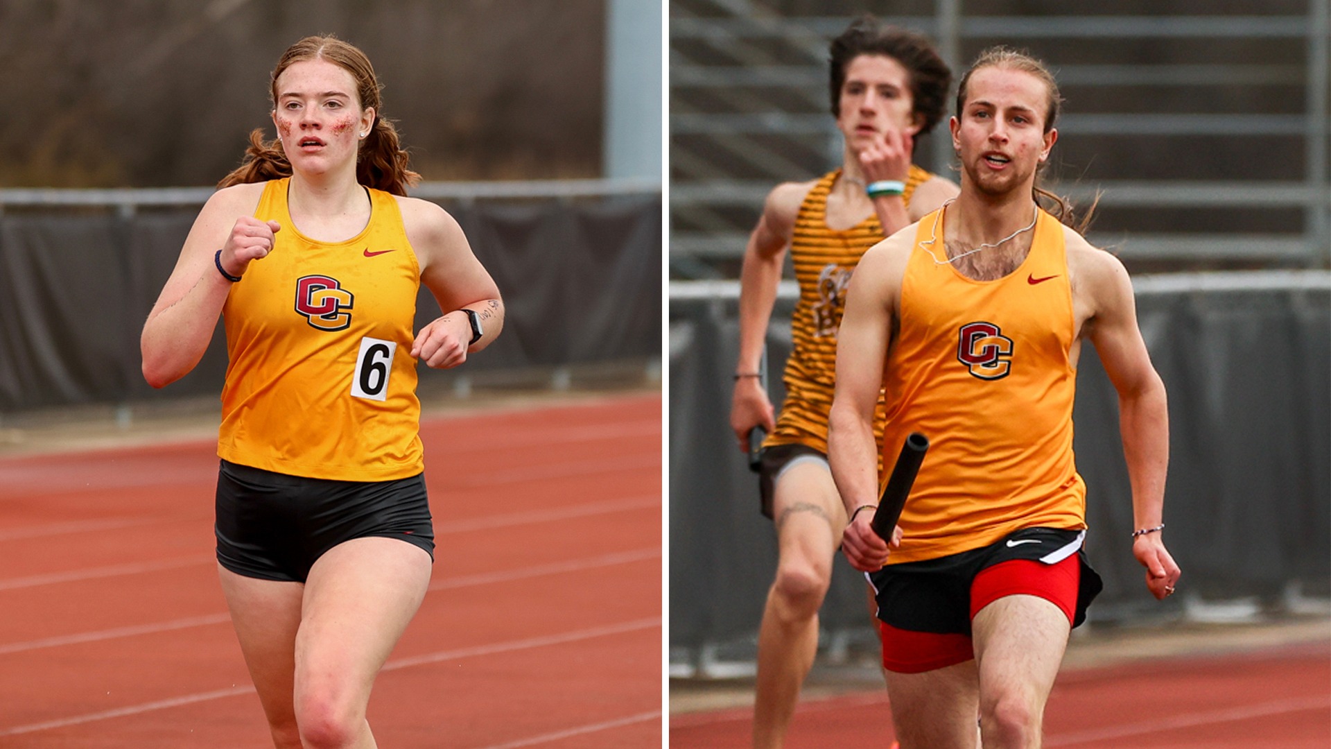 Caleigh Lyons running on left, Ezra Taub running on right