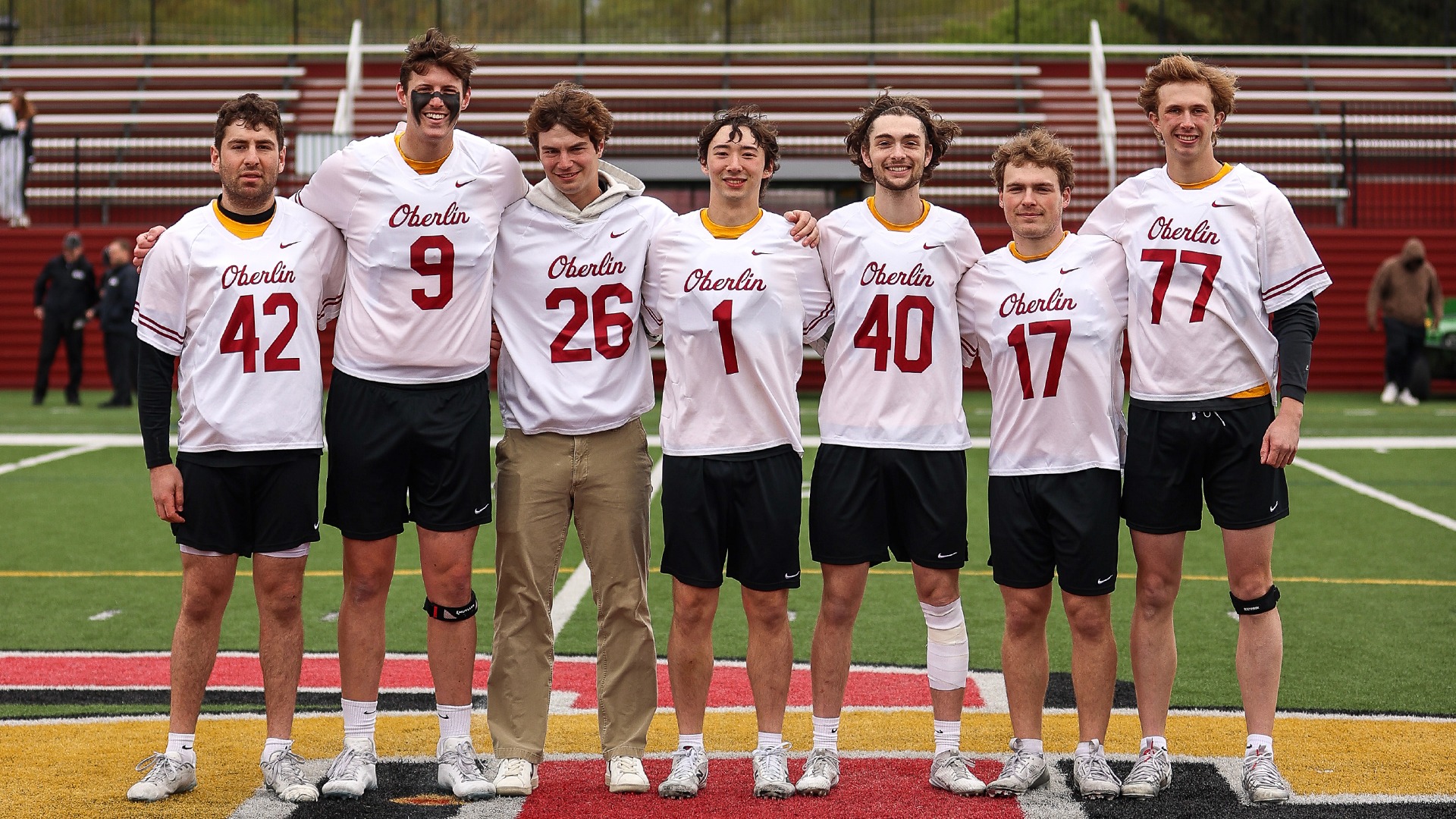 Joe Barocas, Gavin Girard, Cole Tashjian, Sam Ryu, Justin Bader, Aidan Johnston, and Jonas Taylor-Lillquist smiling, standing together