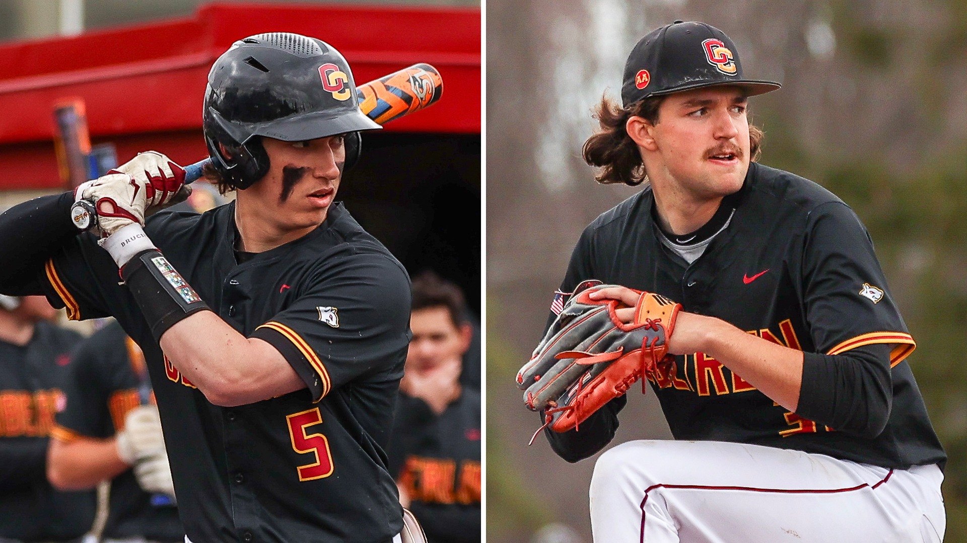 Brady Groves batting on the left, Calvin Burkholder pitching on the right