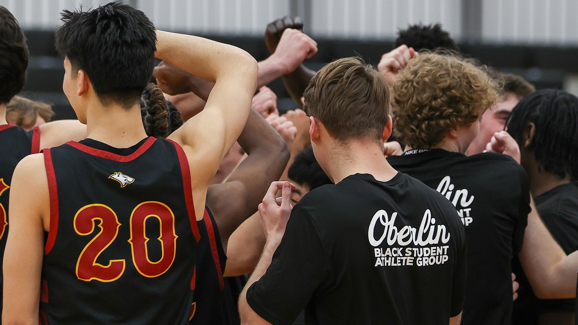 Oberlin College Men's Basketball Team Huddle