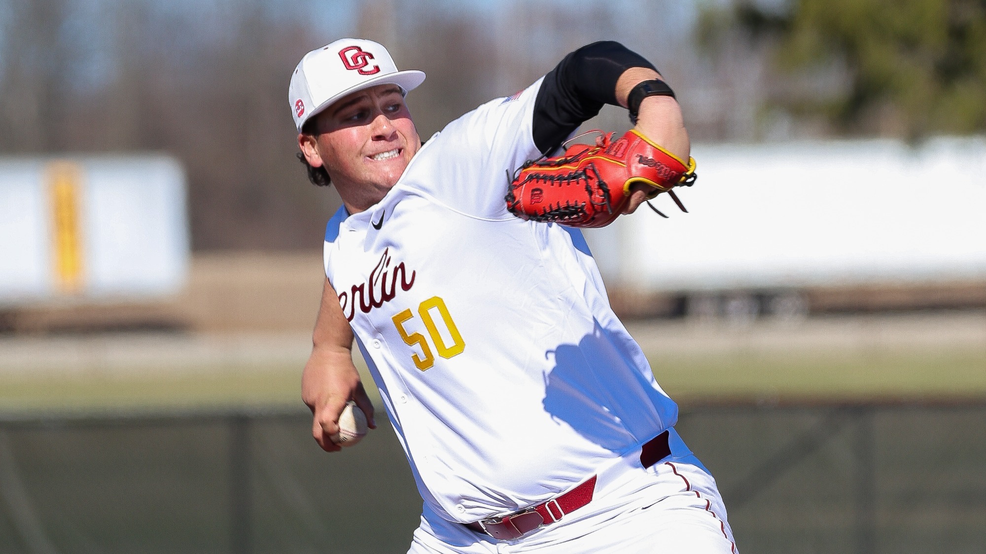 Matthew Rutkay winding up to pitch a baseball