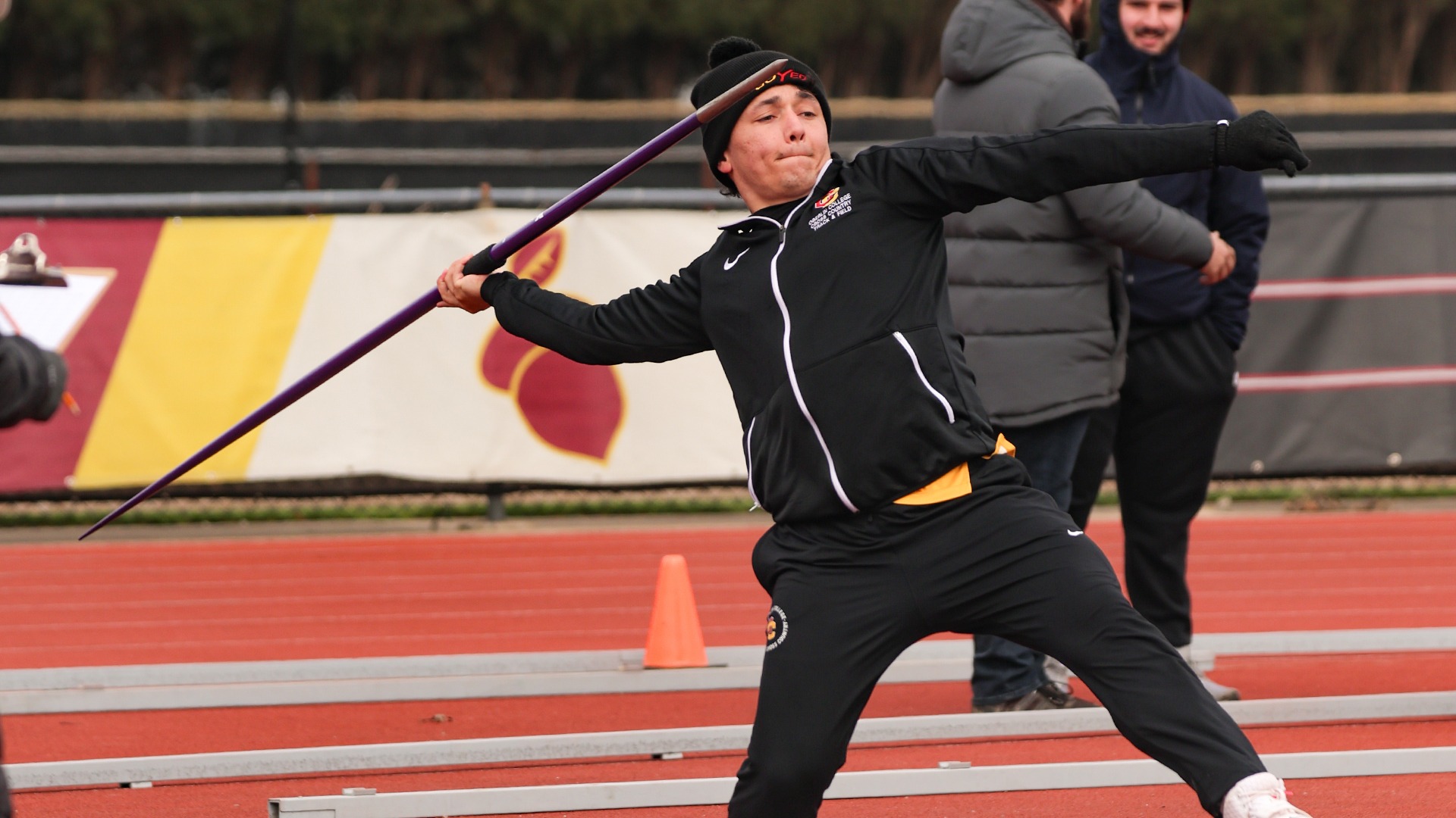 Andres Adam throwing the javelin