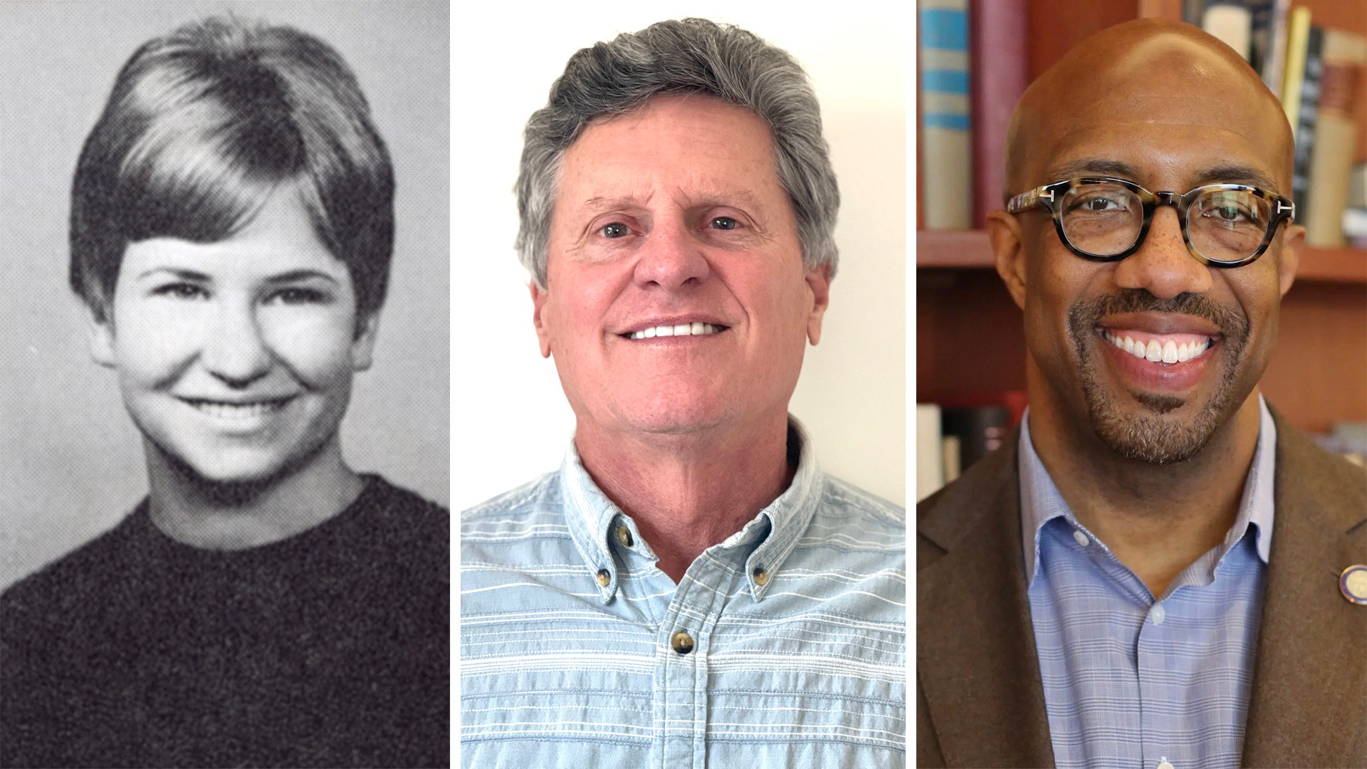 Headshots from left to right: Danette DiBiasio Wineberg ’68, Jeff Sears ’81, Michael Sorrell ’88