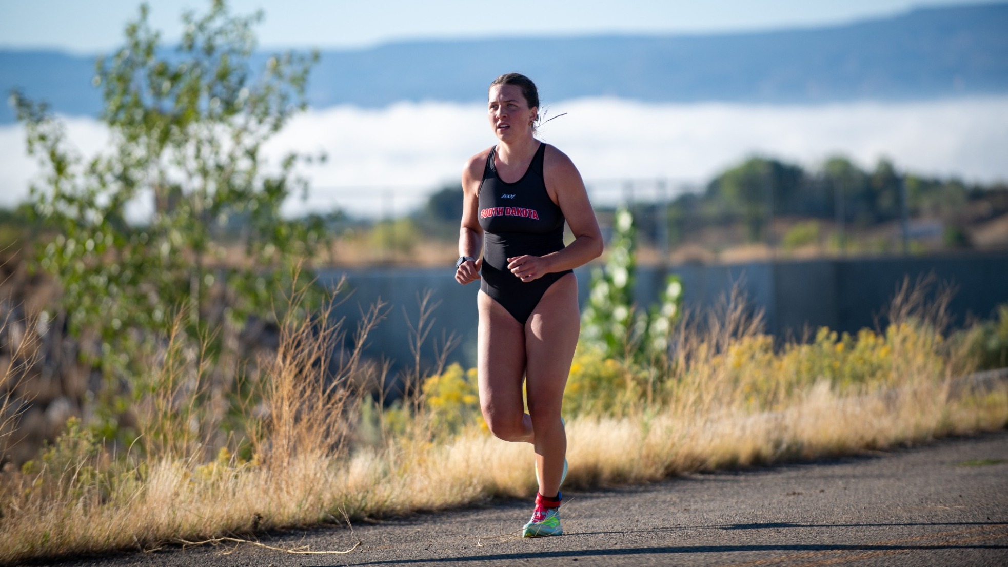 Ella Spitz competes in the run portion of the Desert's Edge Cup