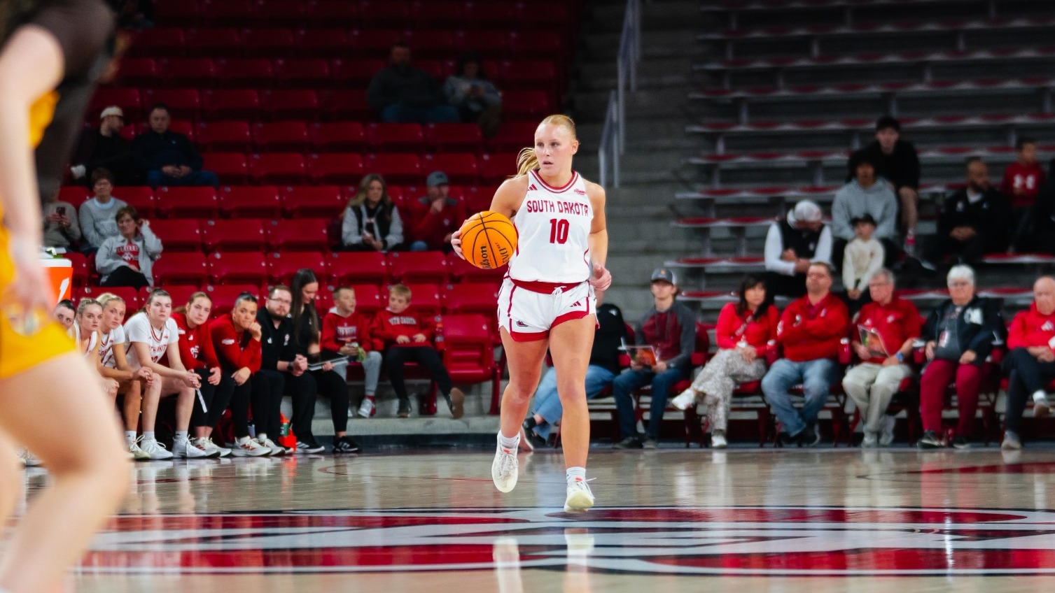 Alyssa Bartlett brings the ball up the court in the SCSC in a game earlier this season