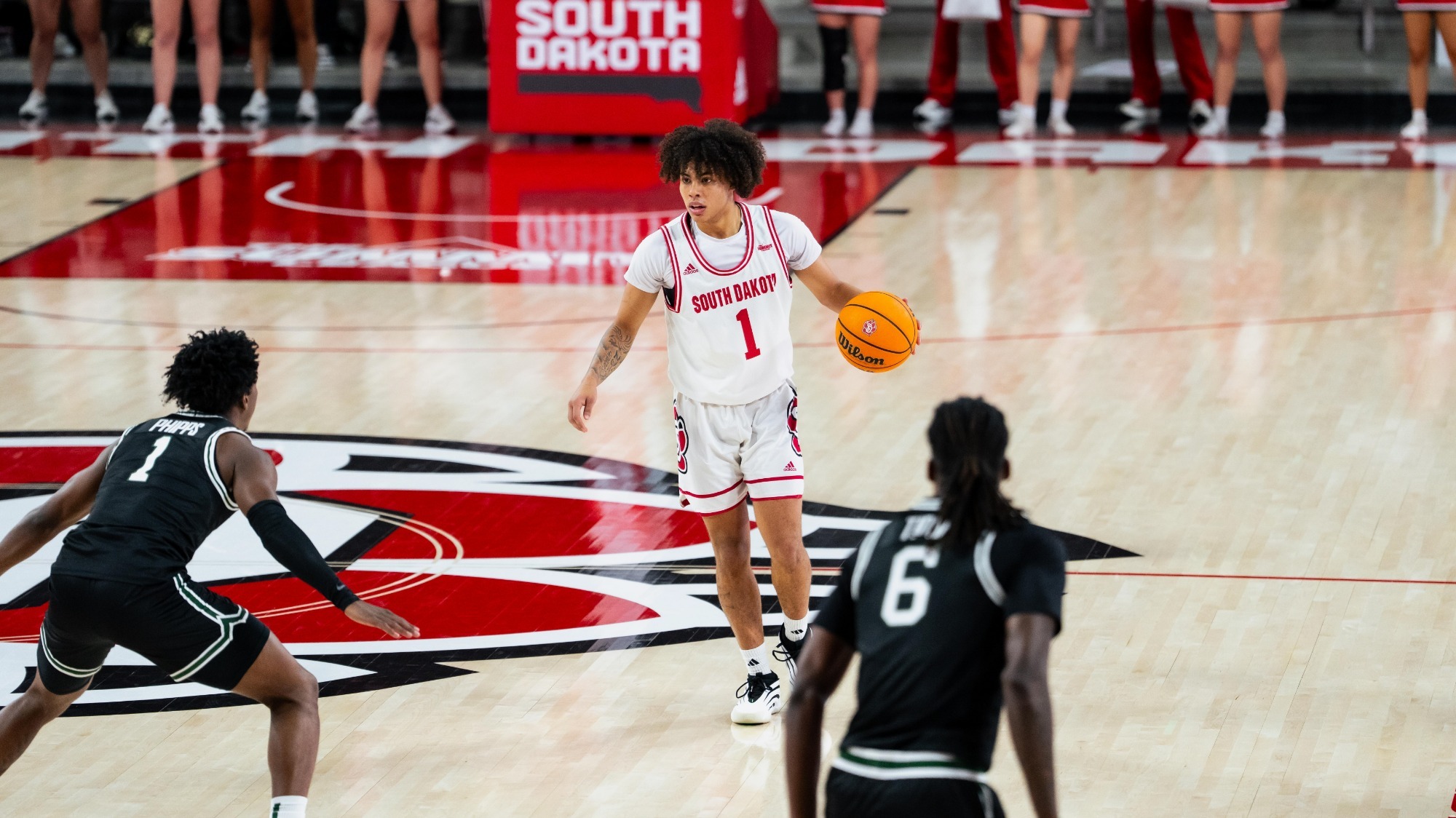 Uzziah Buntyn bringing the ball up the floor against PVAMU