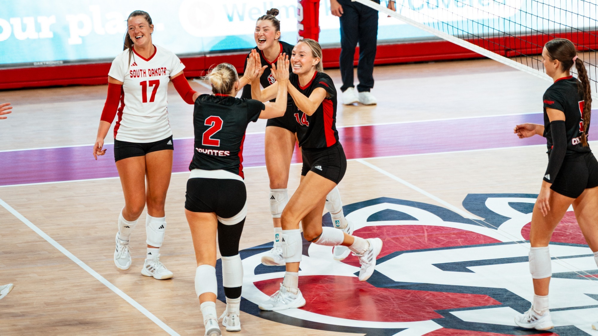 Team celebrating a point against NDSU 2025 season