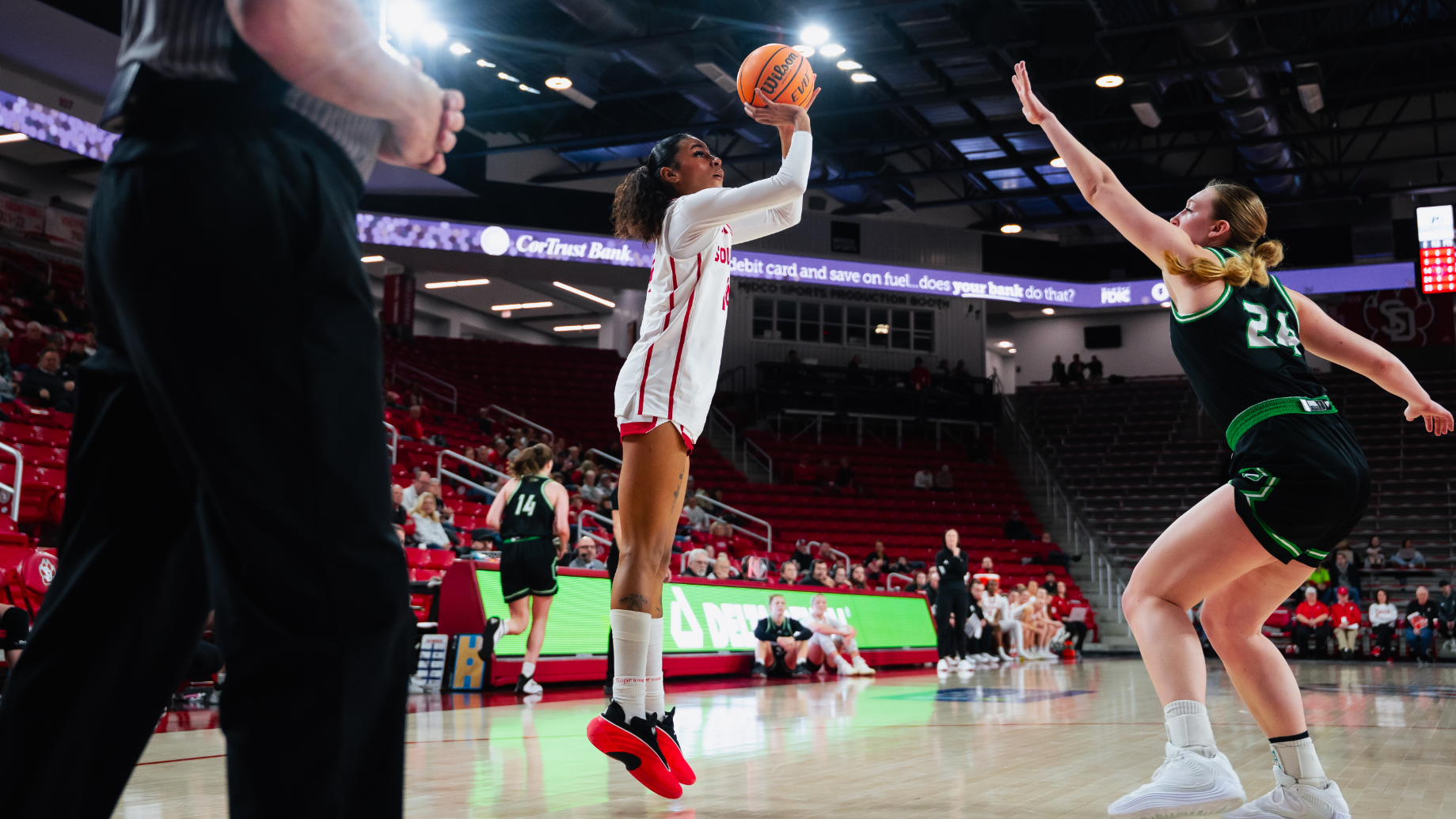 Josie Hill puts up a jump shot against North Dakota in the SCSC