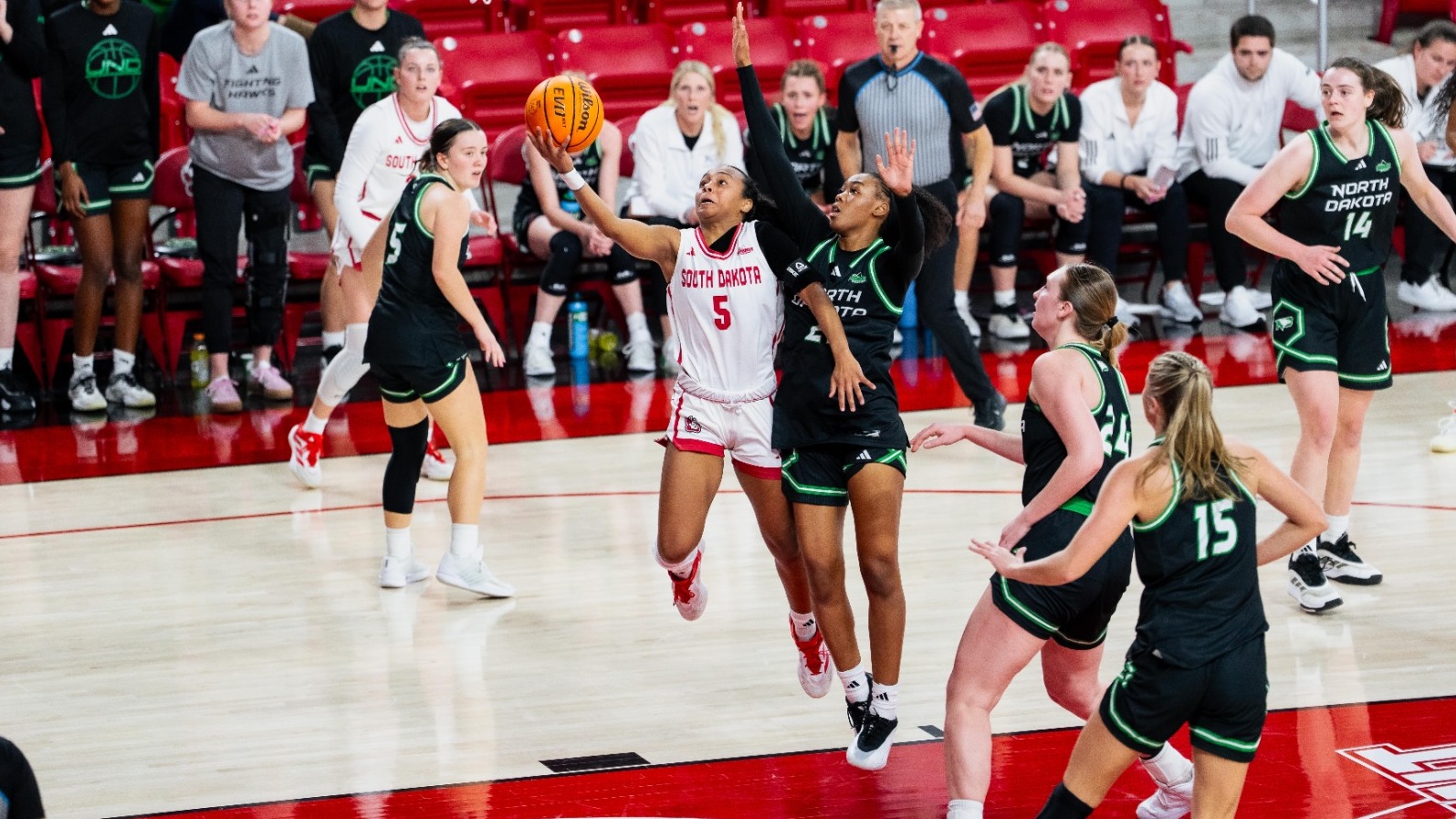 Angelina Robles goes up for a lay up against North Dakota in the SCSC