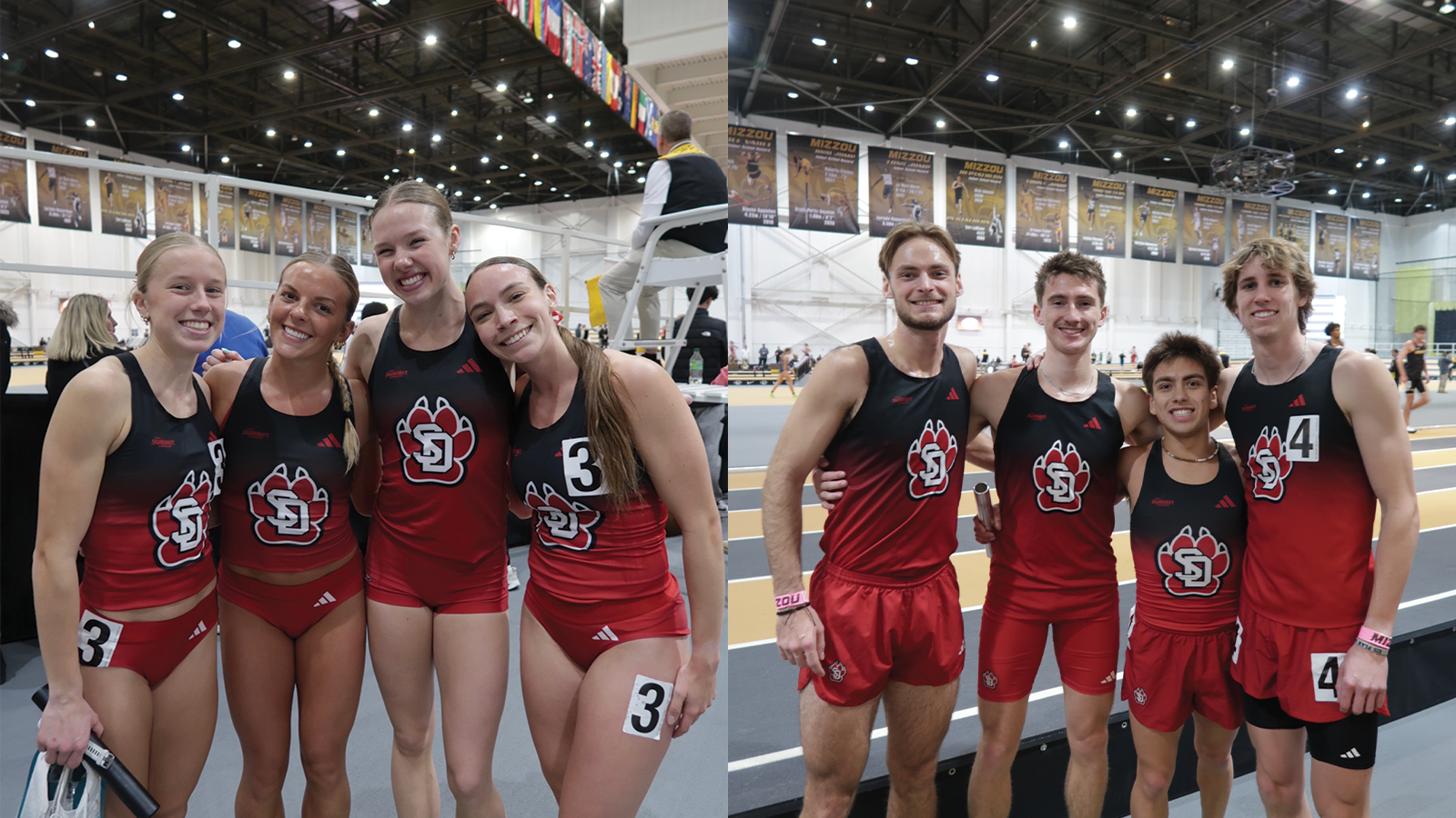 The Distance Medley Relay squad pose for photos after their school records