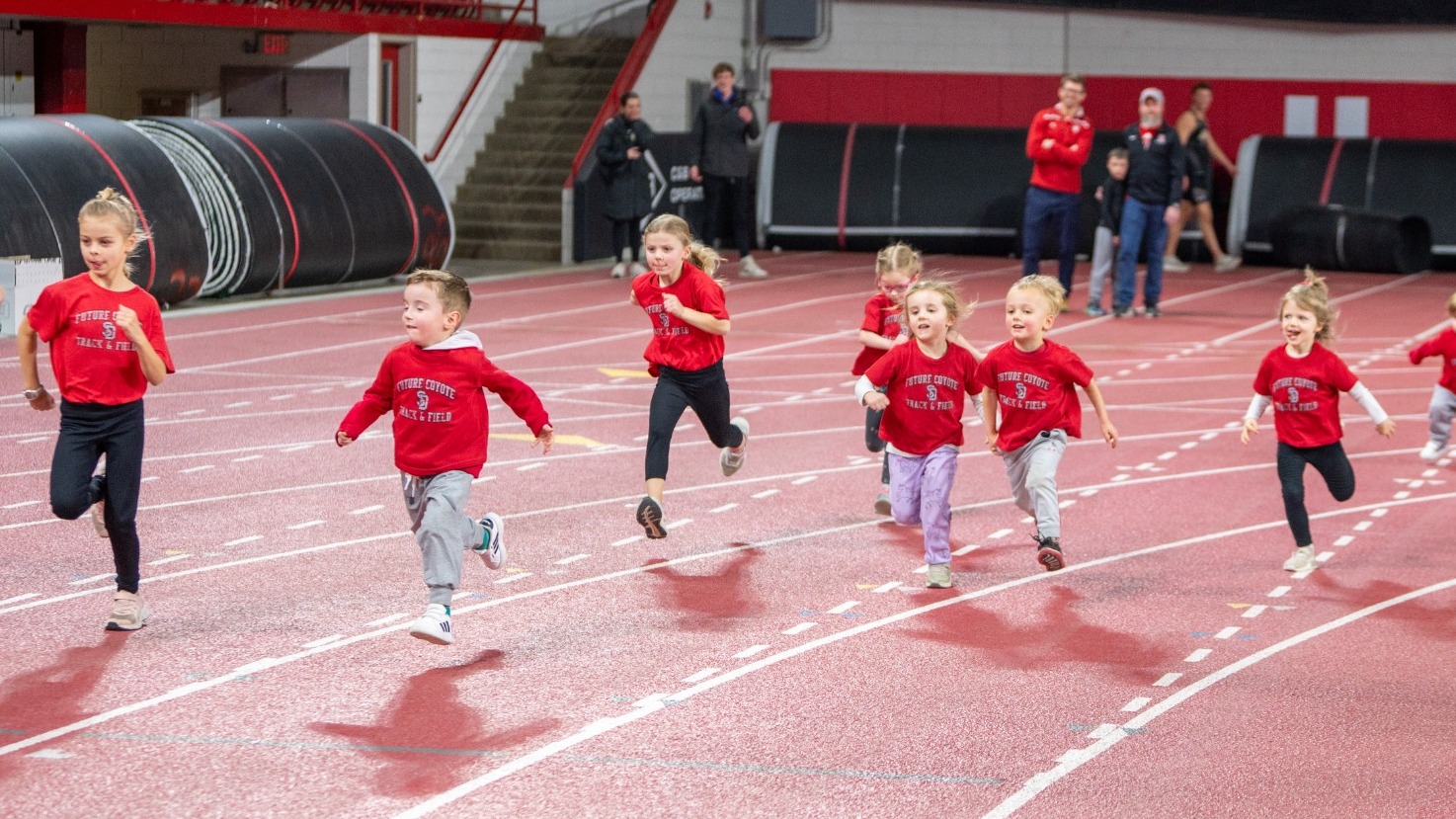 Future Coyotes 60-meter dash at the 2025 USD Alumni Meet