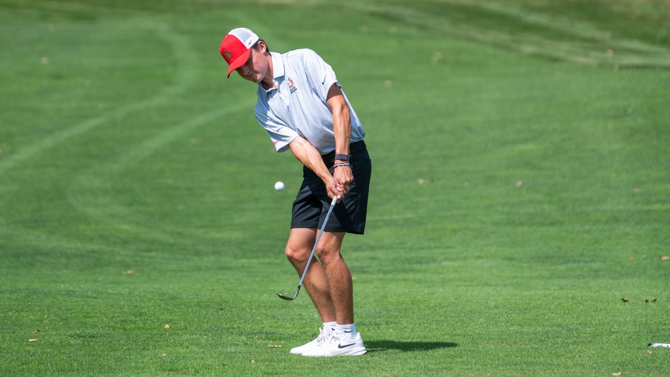 Cole Witherow chipping at the Bluffs