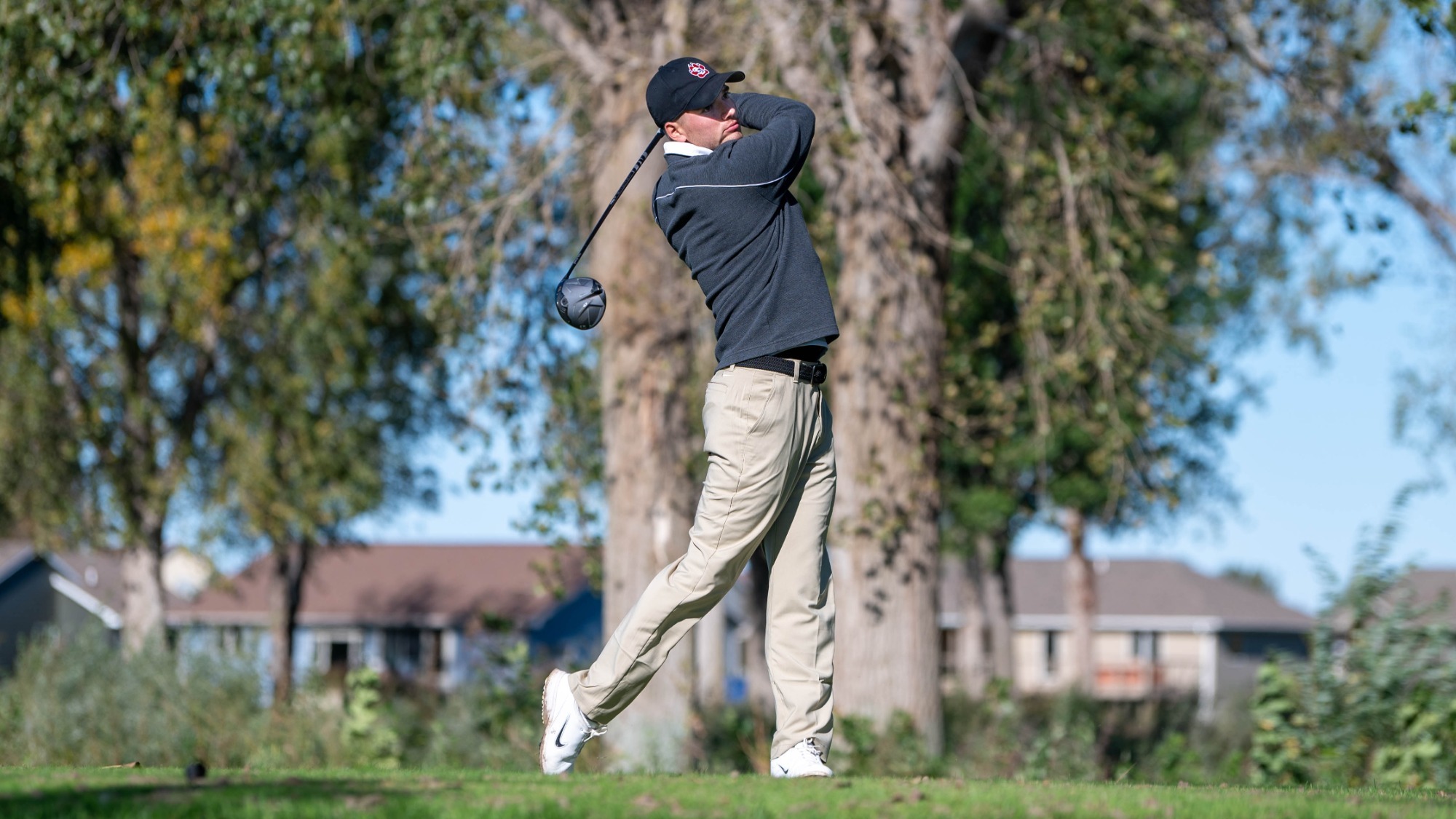 Parker Etzel teeing off on hole No. 2 at the Bluffs Golf Course.