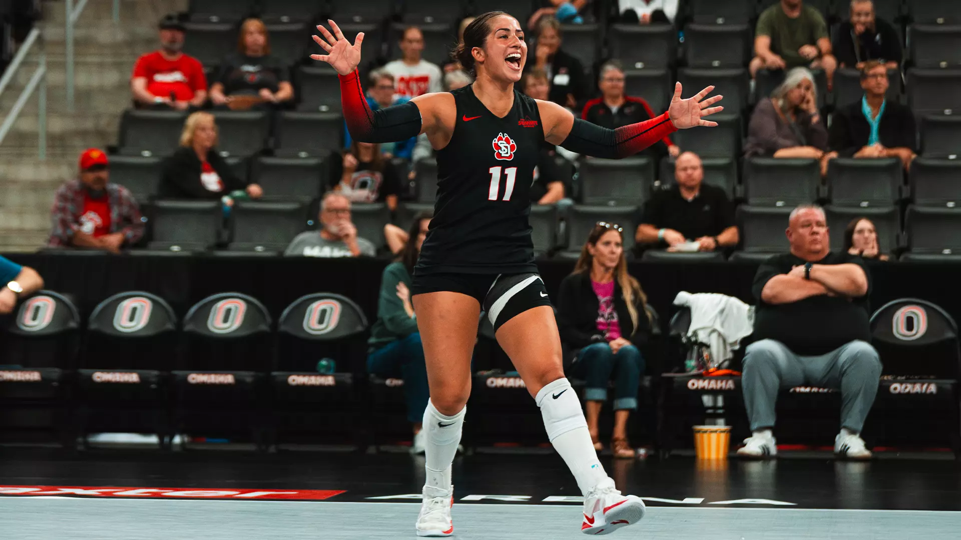 Sierra Pokharel celebrating a point at Omaha 2026