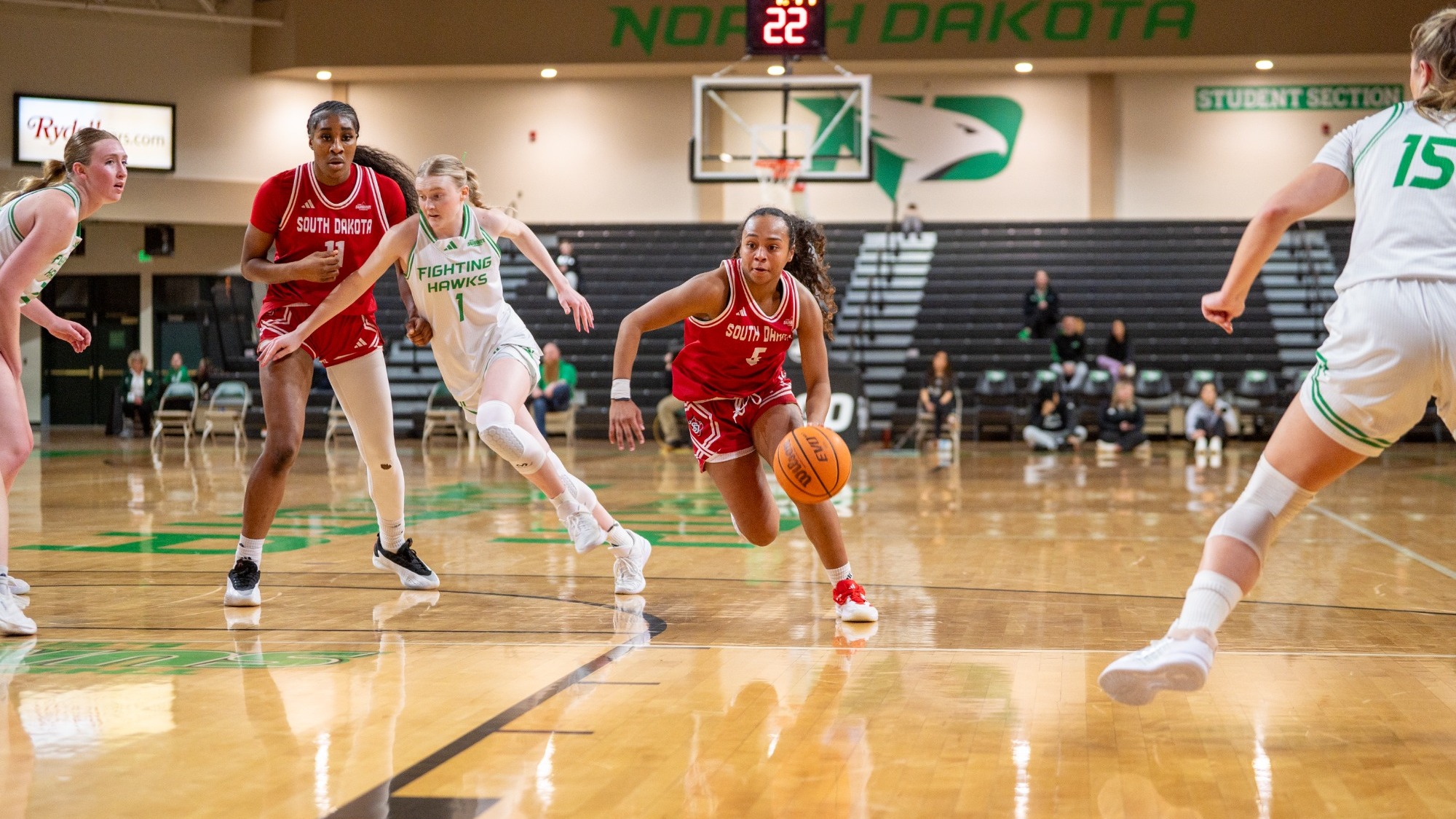 Angelina Robles drives to the basket against North Dakota