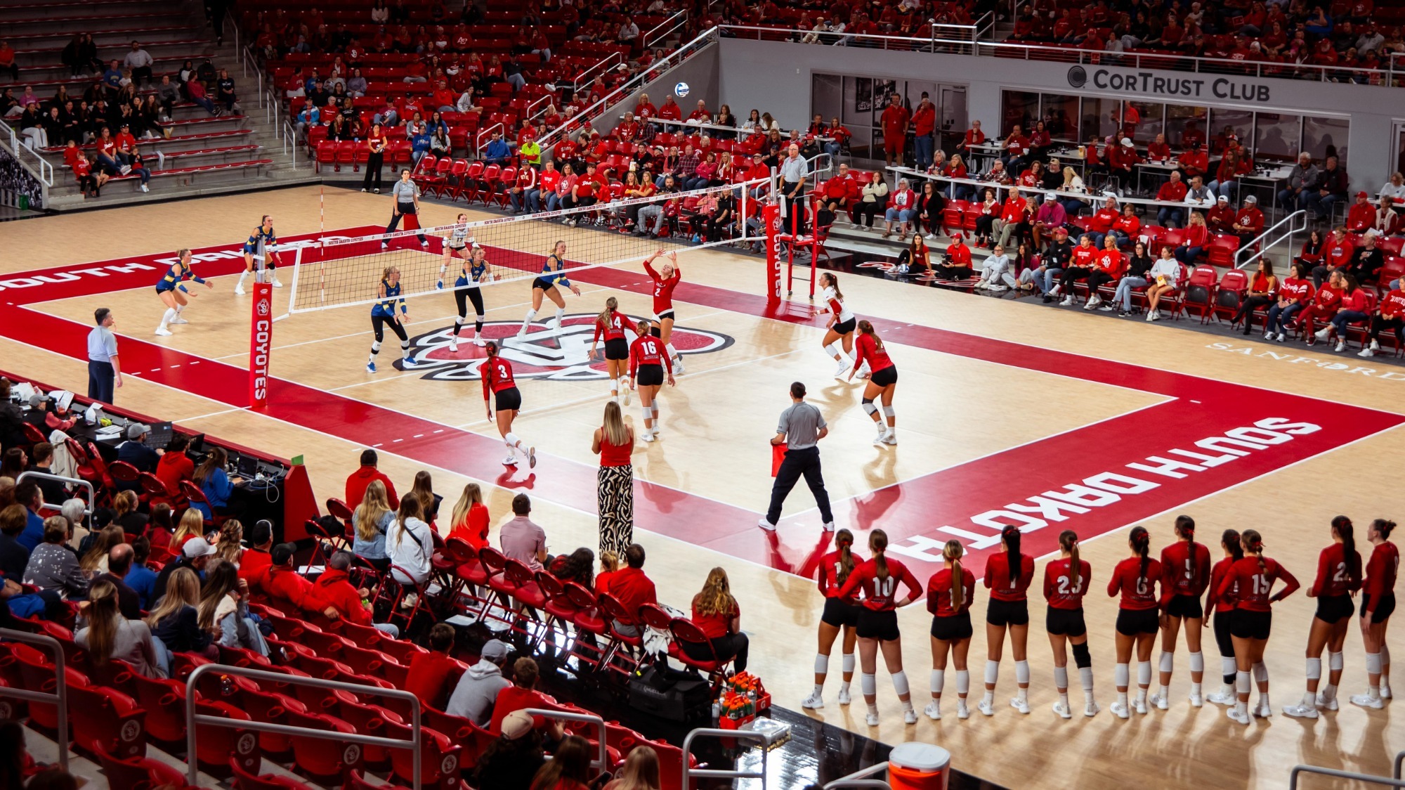 Wide angle shot of the Sanford Coyote Sports Center during a volleyball match against SDSU 2025