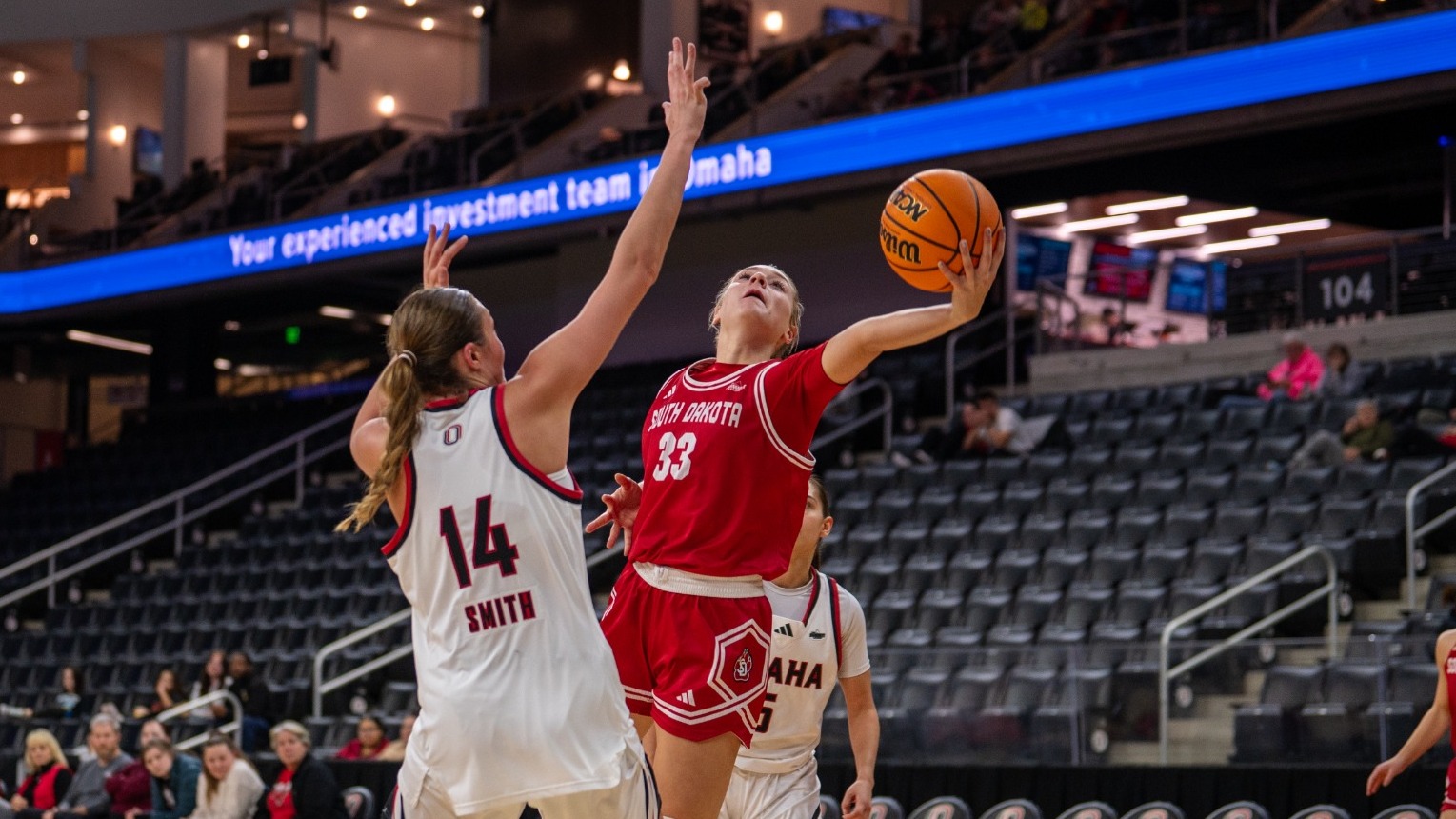 Tori Schlagel goes up for a shot against Omaha