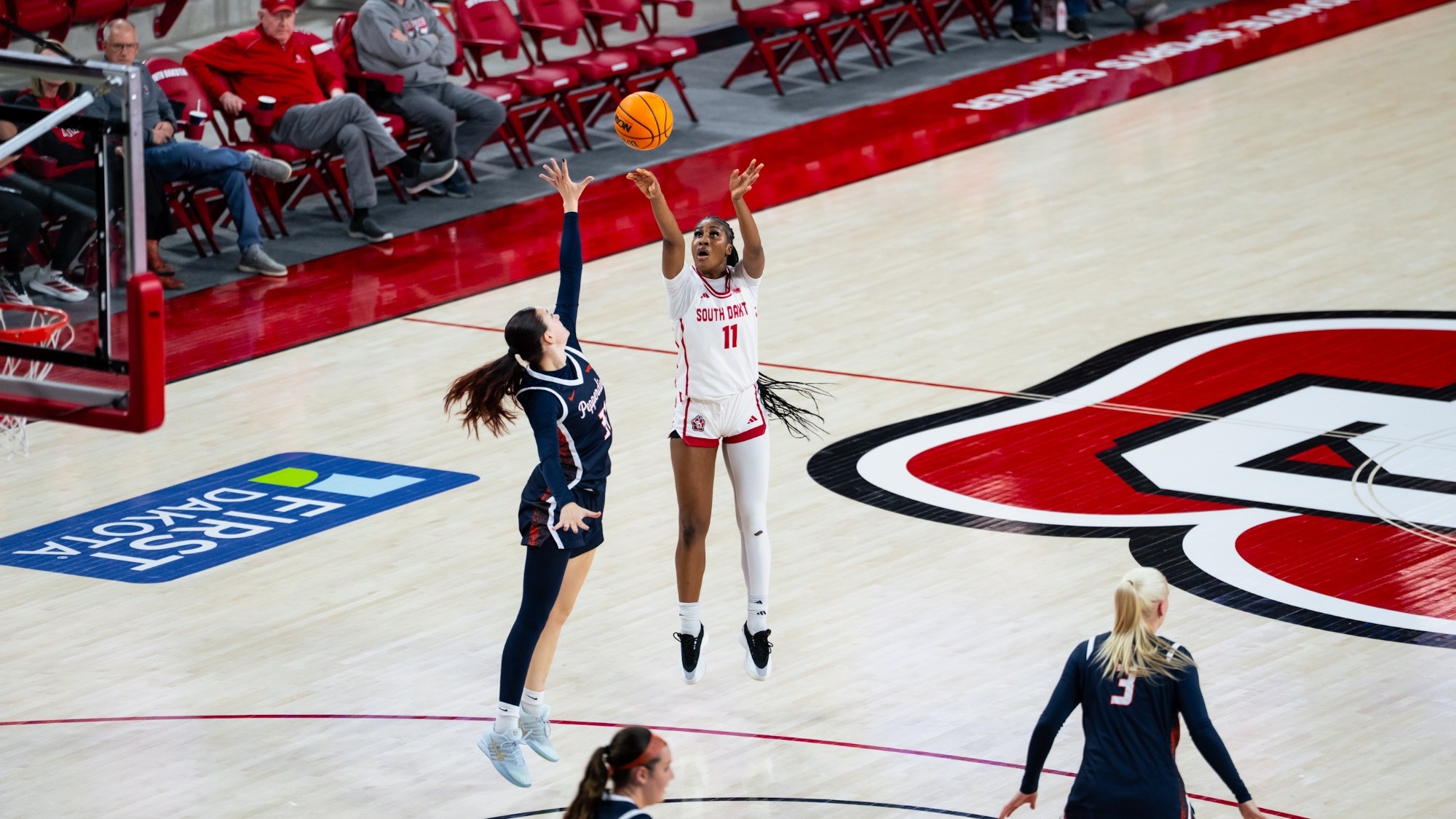 Patience Williams attempts a three-pointer against Pepperdine inside the SCSC