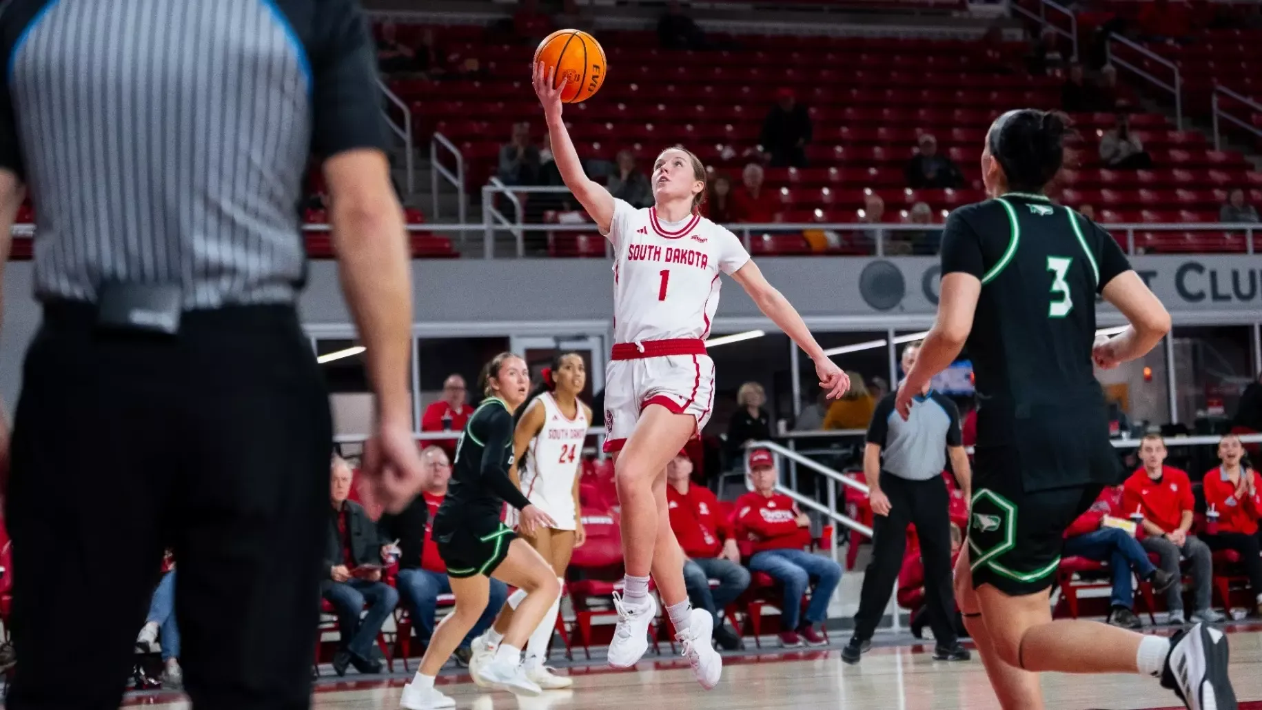Molly Joyce rises for a lay-up against North Dakota in the SCSC