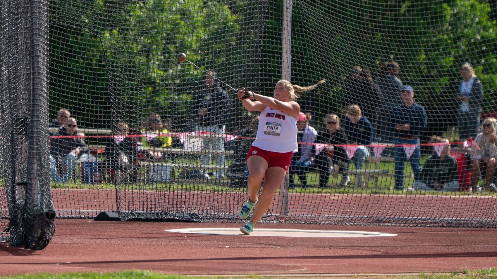 Delaney Smith competes in the Hammer Throw at the Summit League Championships
