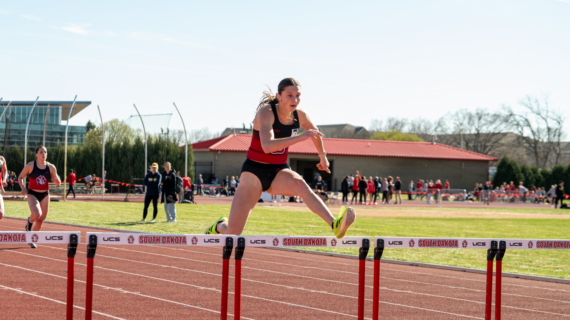 Bre Dunn competes in the 400-meter hurdles at the Lillibridge Track Complex