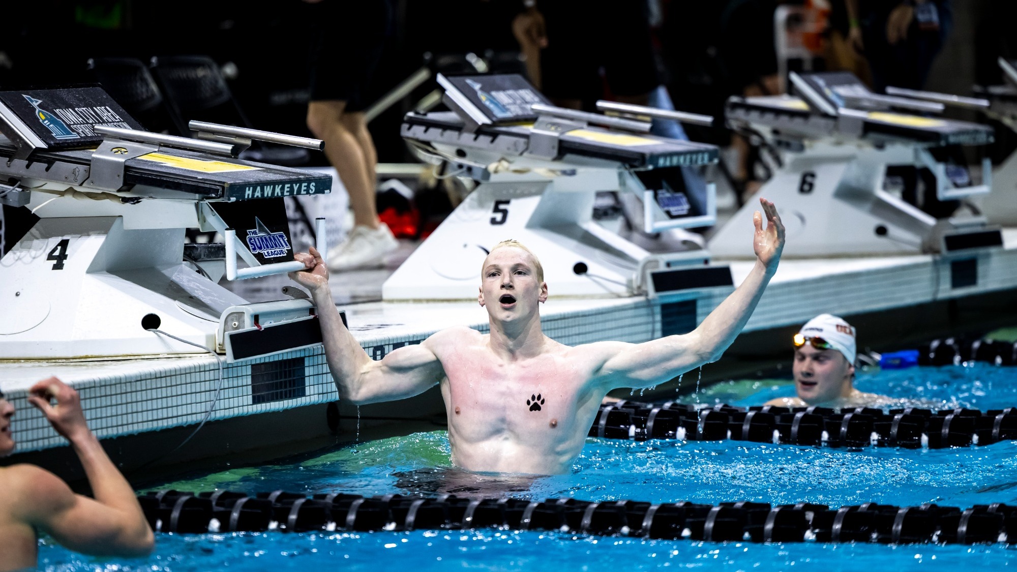 Second day of Summit League Swimming & Diving championship finals, Thursday, Feb. 19, 2026, at the Campus Recreation & Wellness Center (CRWC) in Iowa City, Iowa.  MANDATORY CREDIT: Joseph Cress/Think Iowa City