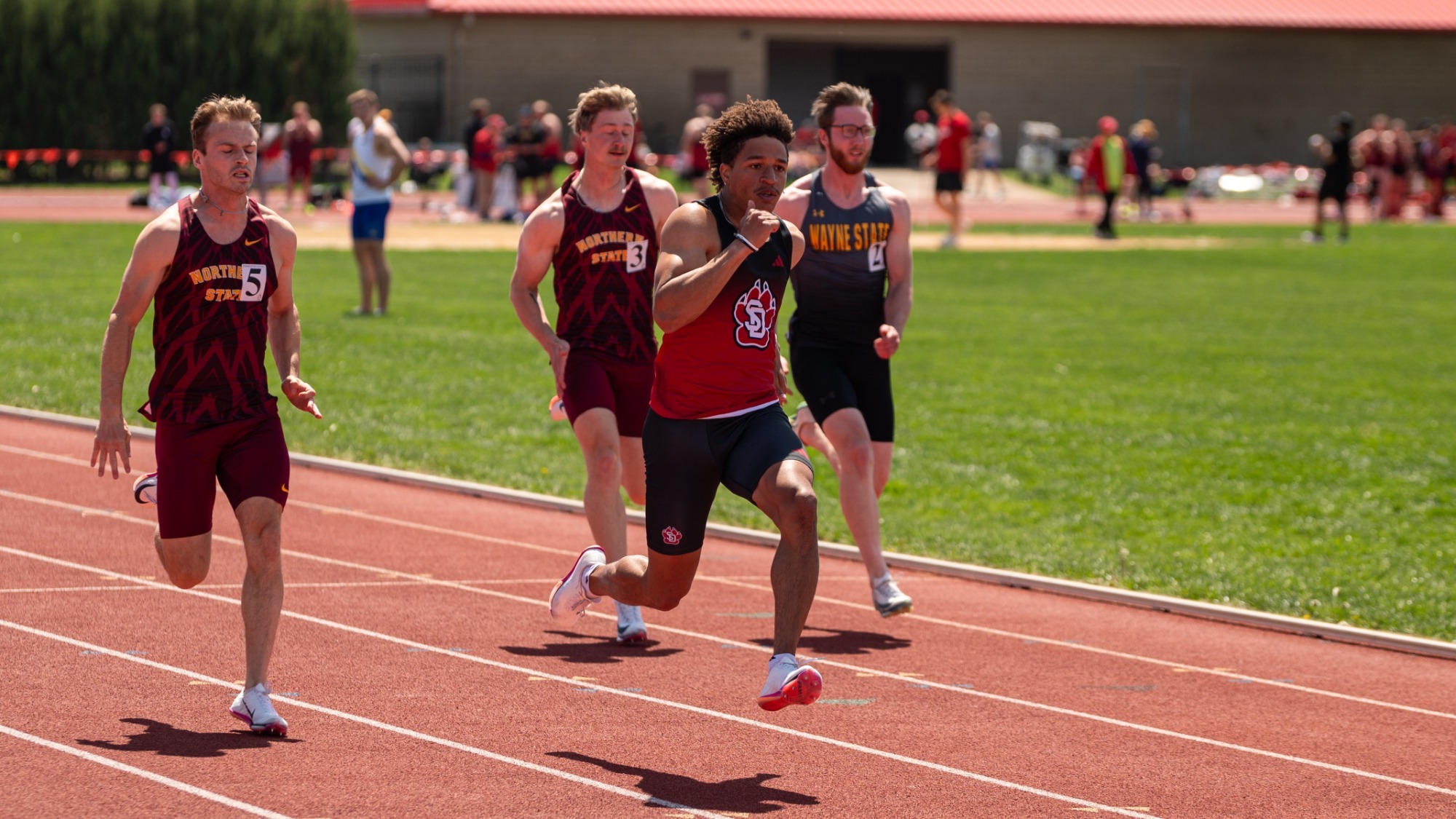 Ethan Bassler competes in the 100-meters at the South Dakota Challenge