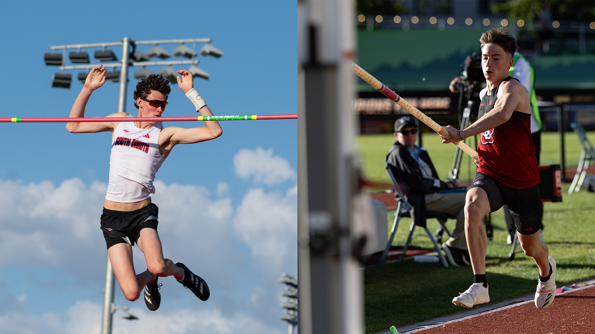 Dutch Neuweiler (left) and Caelan Harland (right) compete in meets earlier this season