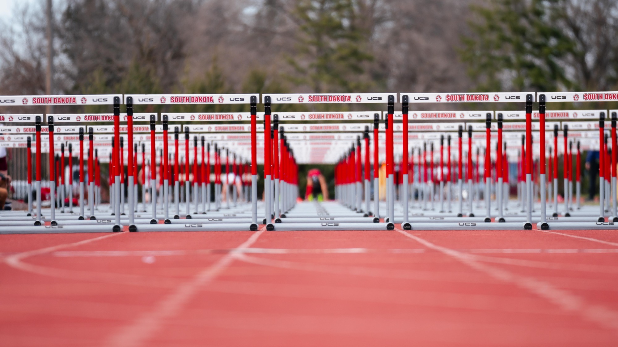 Photo of hurdles lined up on the Lillibridge Track in Vermillion