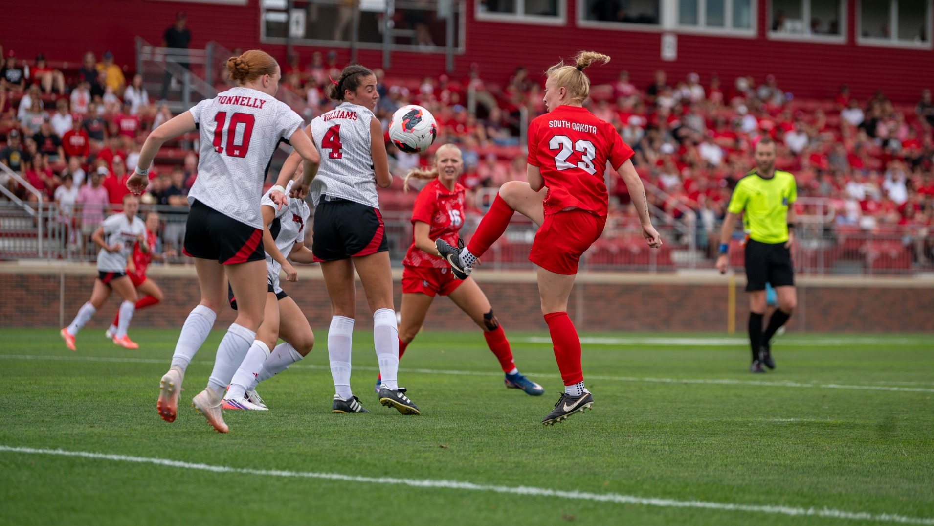 Kinsley Pesicka strikes first against Nebraska. 
