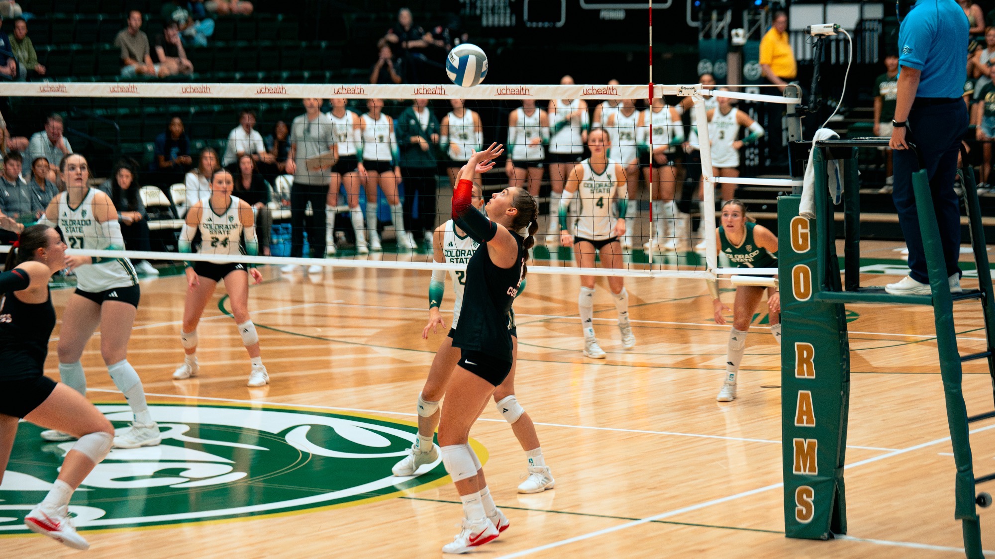 Ella Rogers setting a ball against Colorado State 2026