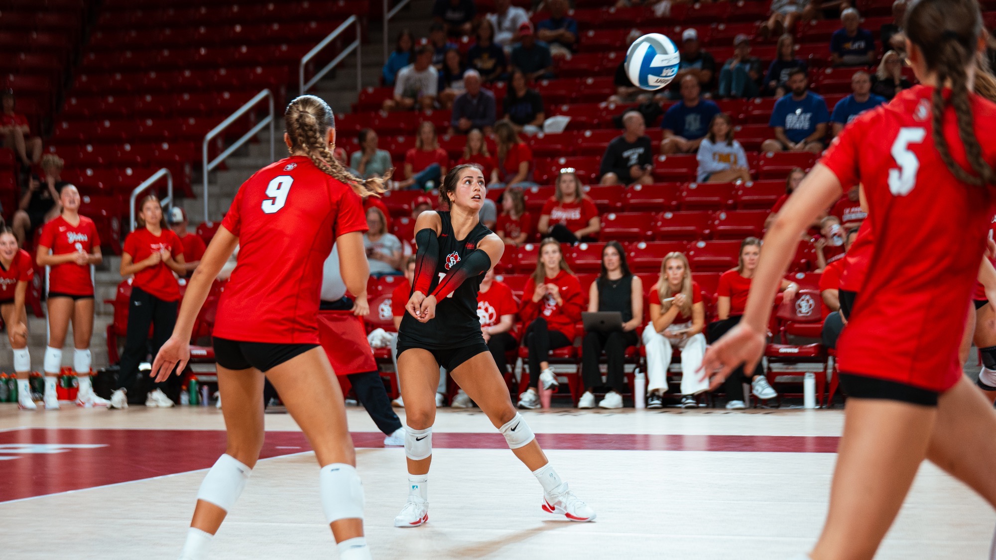 Sierra Pokharel digging a ball against Northern Iowa 2026