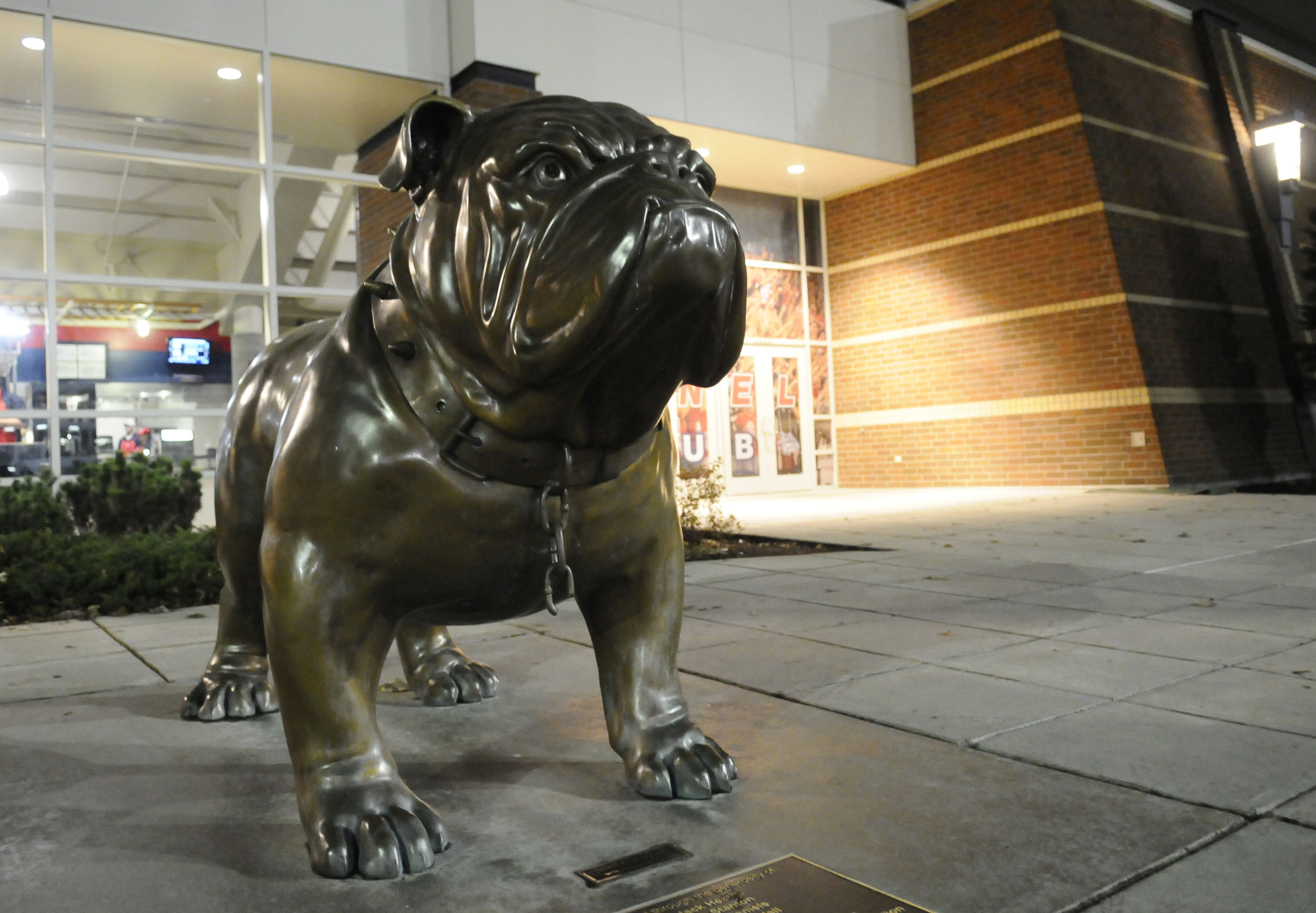 Nov 14, 2016; Spokane, WA, USA; Gonzaga Bulldogs statue sit outside the student entrance at McCarthey Athletic Center. Mandatory Credit: James Snook-USA TODAY Sport