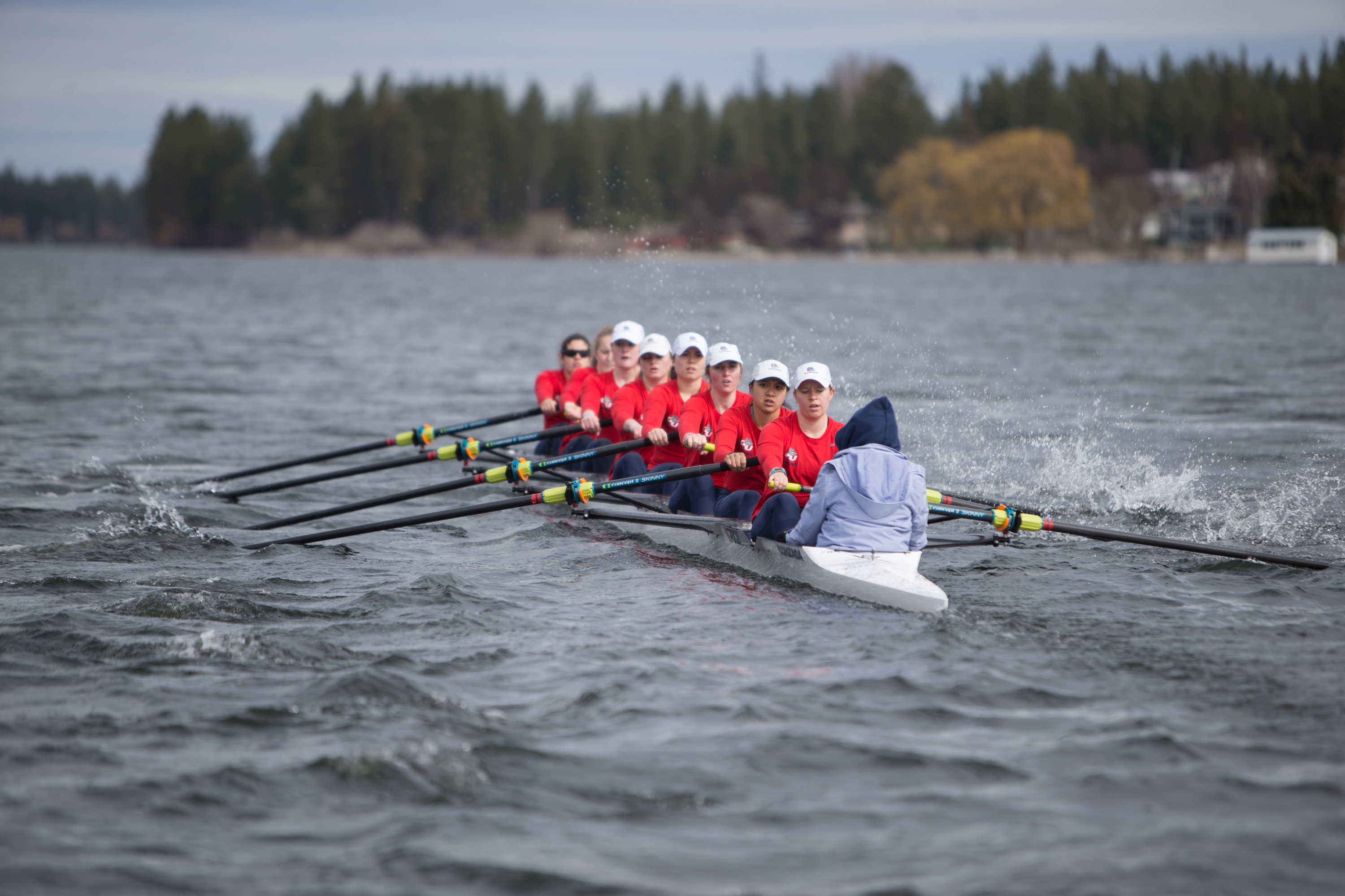 Ariel Evans,  Katherine Conway,  Isabella Spies,  Madison Spina,  Natalie O'Hare,  Alexis Legaspi,  Julianna Torlai,  Alexandra Pinkley,  Ana Delucchi vs. Oregon State in the Four Varsity Eight boat (Mike Wootton